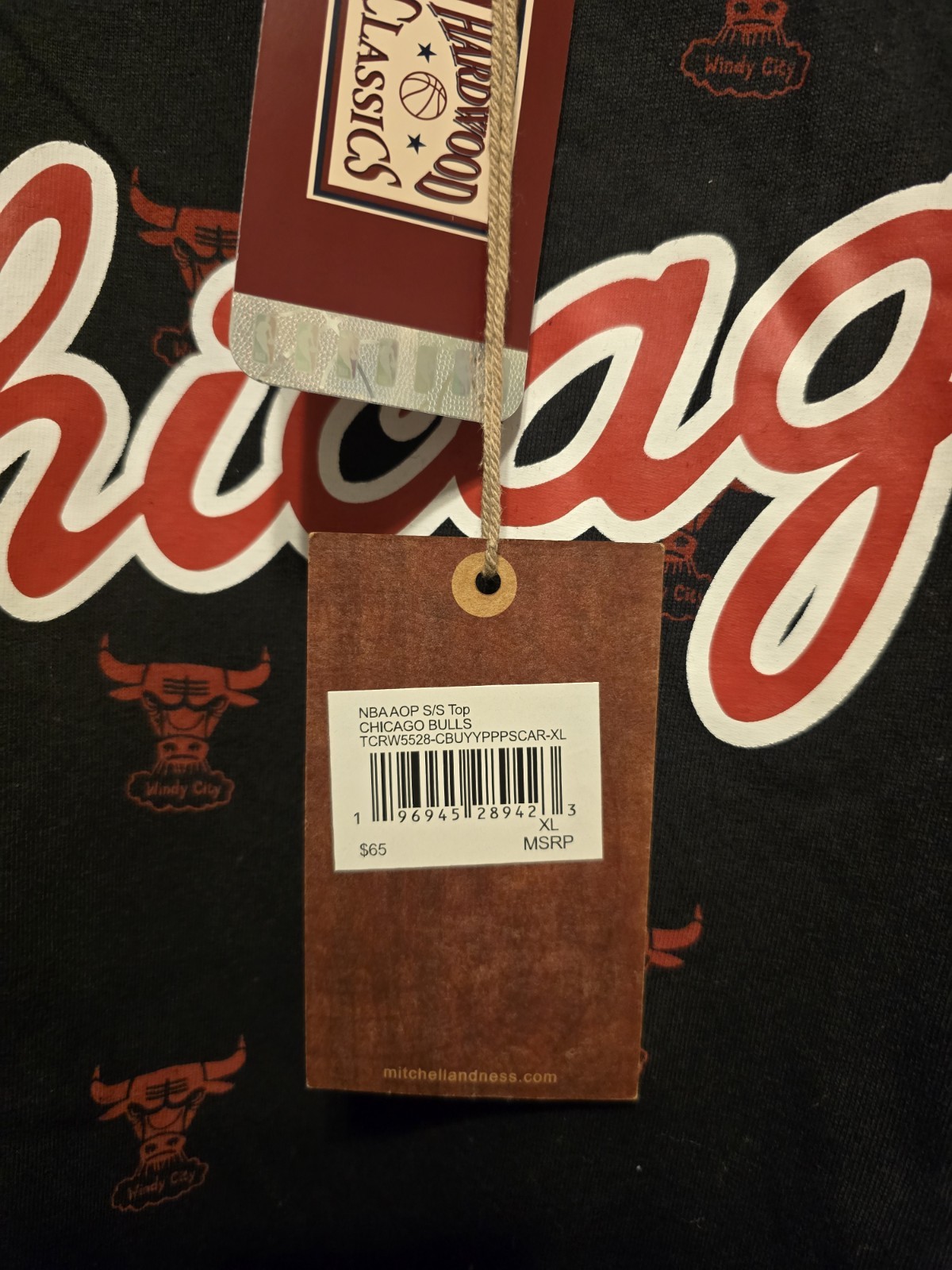 Chicago Bulls Mitchell & Ness Allover Print Black T-Shirt Men’s XL NWT!