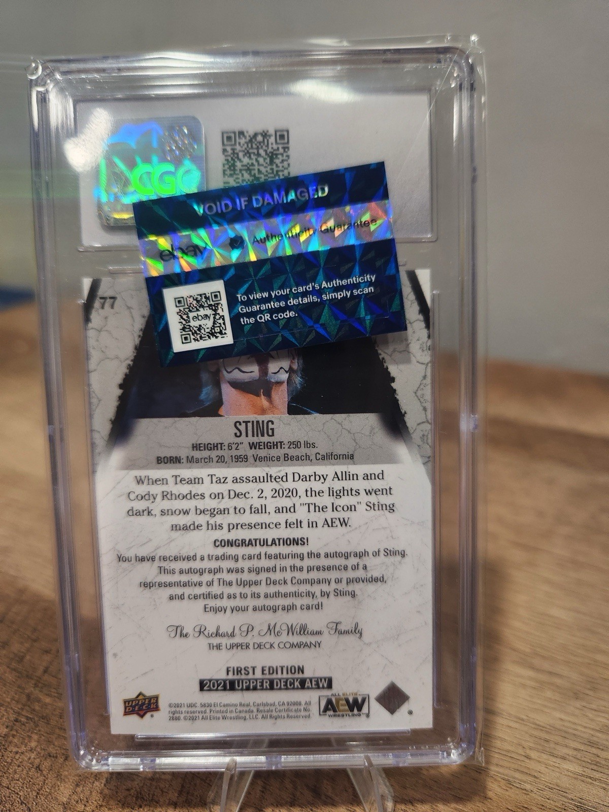 Upper Deck 2021 AEW Autographs Pyro First Edition Auto Sting #77 CGC 10