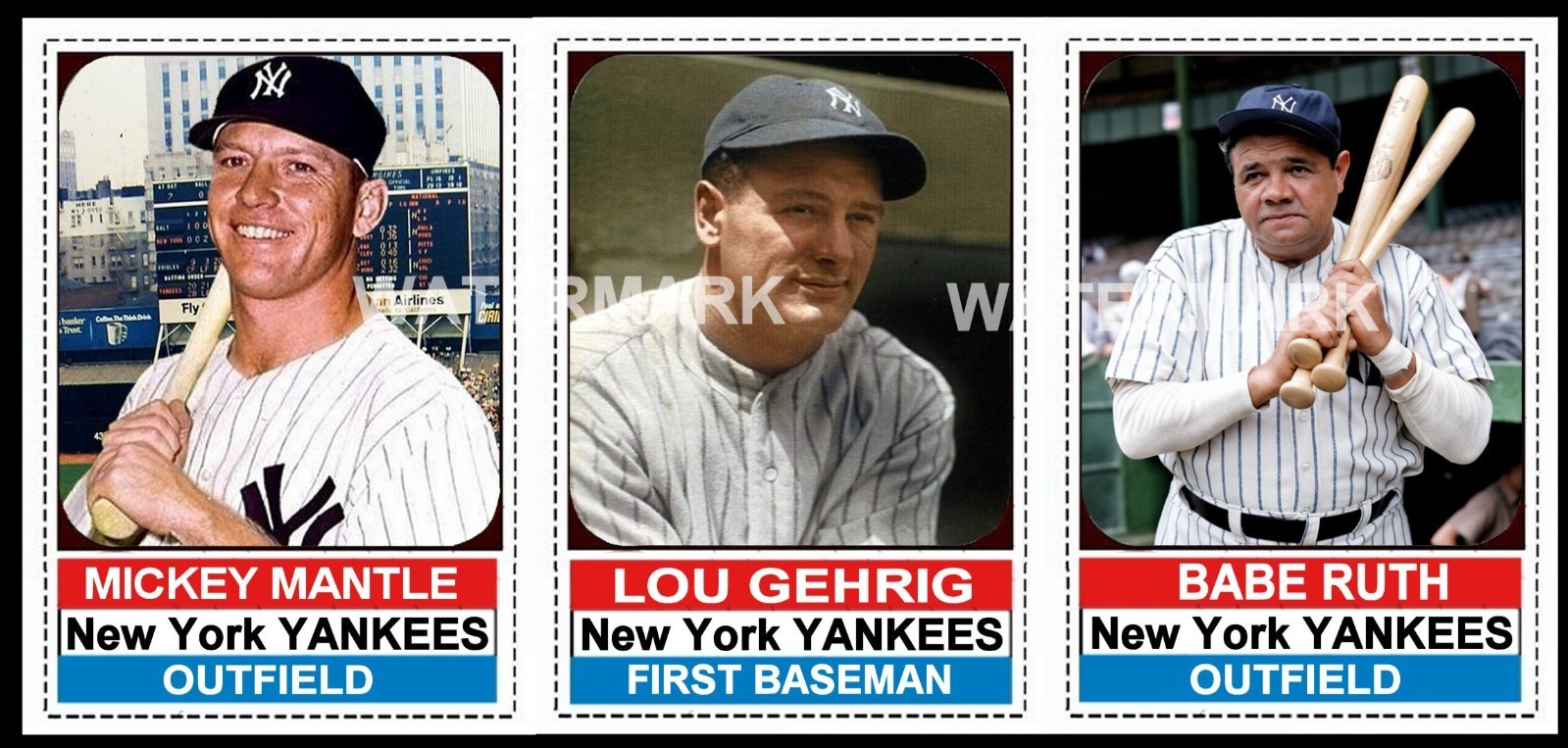 Babe Ruth Mickey Mantle Lou Gehrig Hostess Panel Custom Made Art Card Yankees
