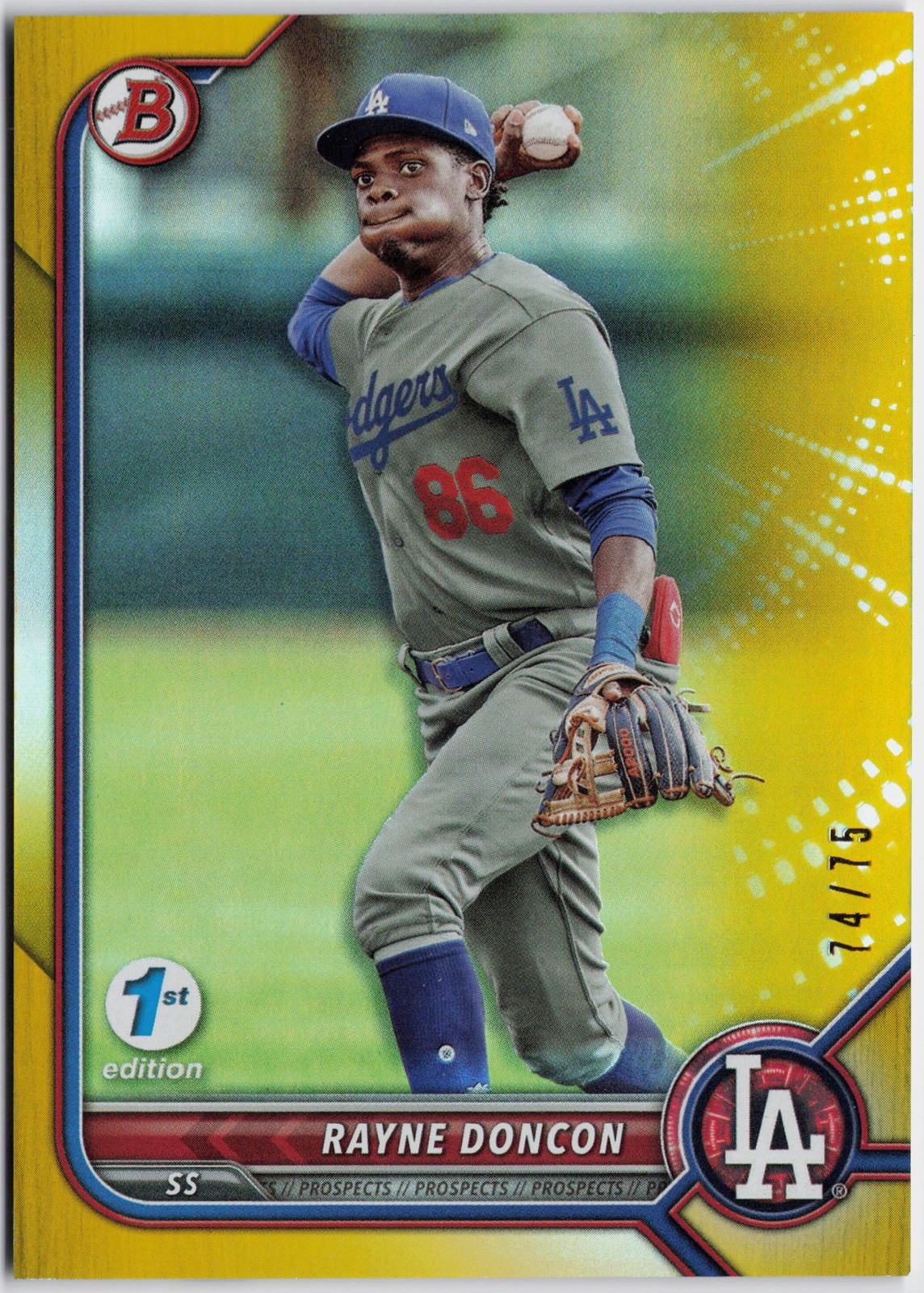2022 Bowman Draft 1st Edition #BD-188 Rayne Doncon Yellow #/75