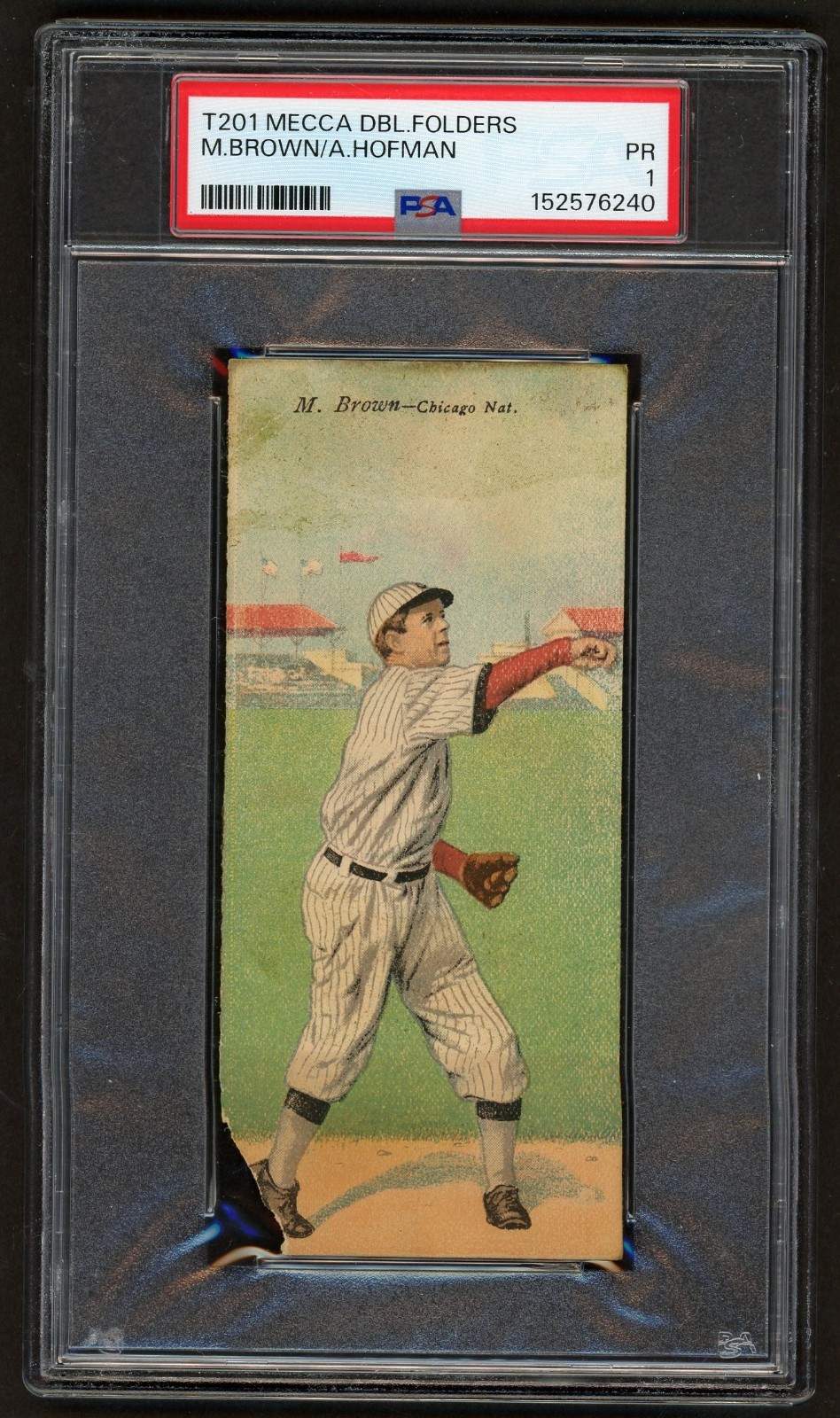1911 Mecca Tobacco T201 Double Folder MORDECAI THREE FINGER BROWN Cubs PSA 1