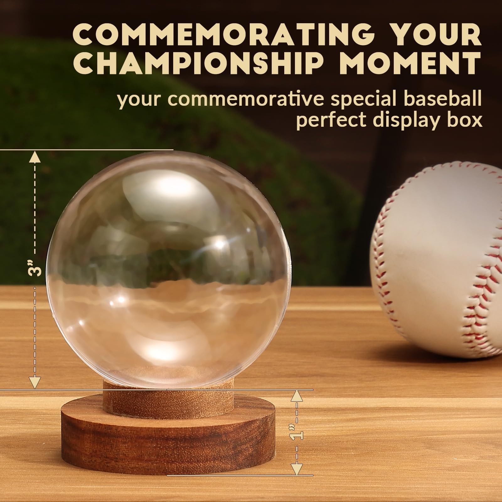 Baseball Display Case, Round Clear Ball Holder with Wooden Base, Autograph Ba…
