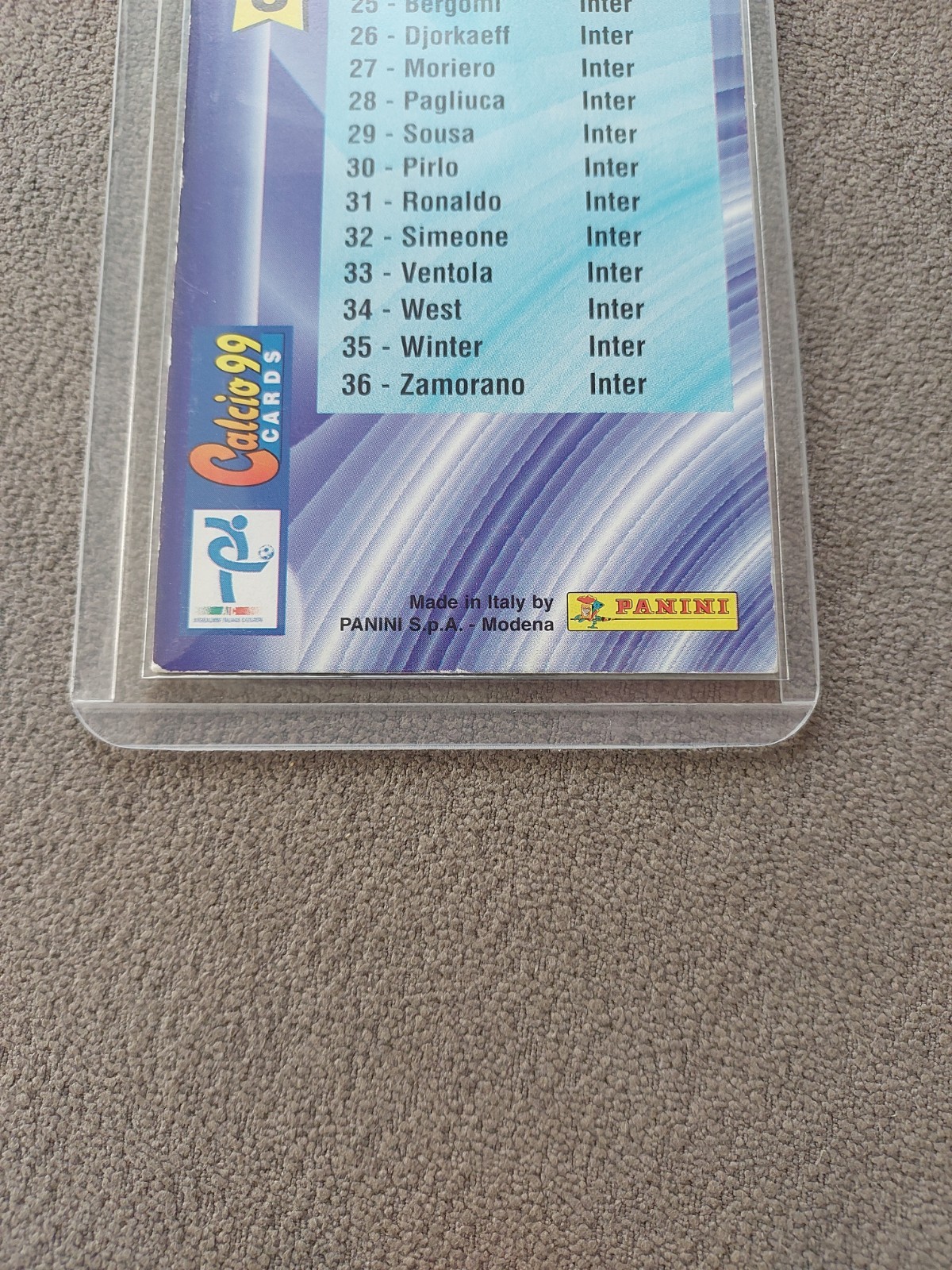 1998-1999 Panini Ronaldo Internazionale Calcio 99 Card made in Italy