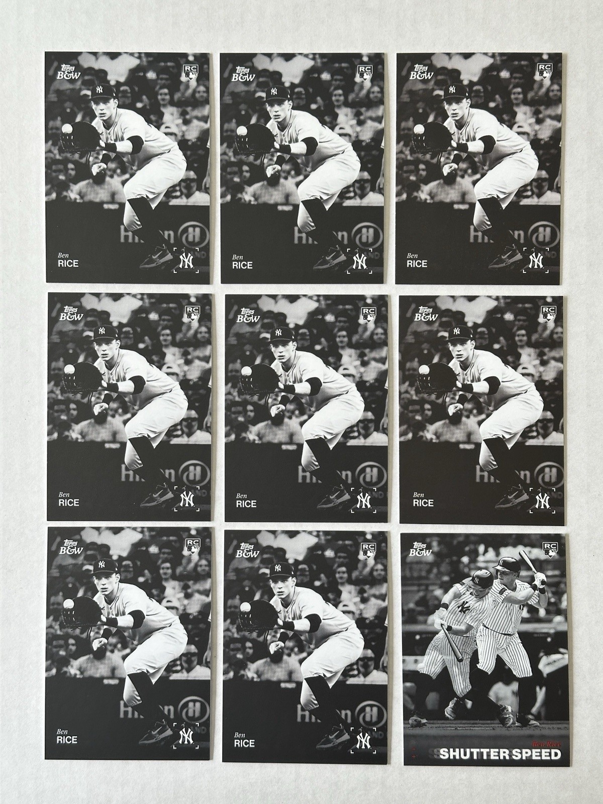 2025 Topps Black & White – Ben Rice Lot (9) #019 & SS8 RC Rookie Yankees