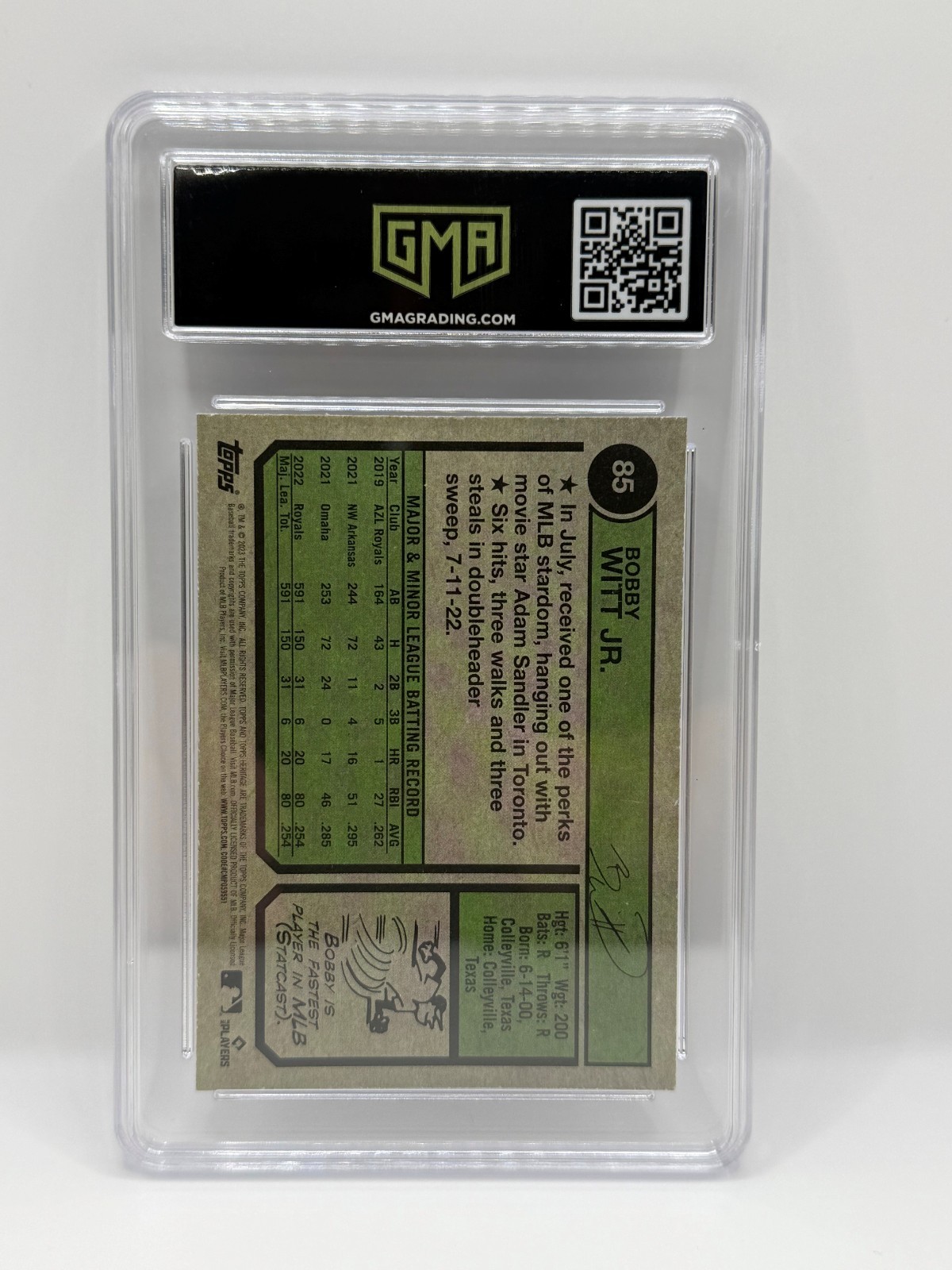 2023 TOPPS HERITAGE BOBBY WITT JR HOT BOX PURPLE CHROME REFRACTOR ROYALS GEM 10