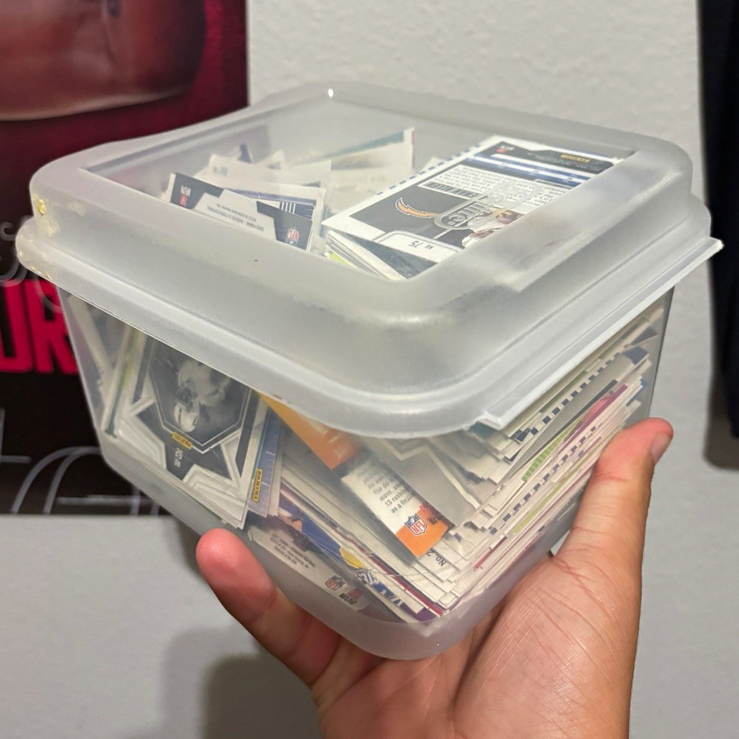 Sports Trading Card Lot – Mixed Cards in Plastic Storage Container
