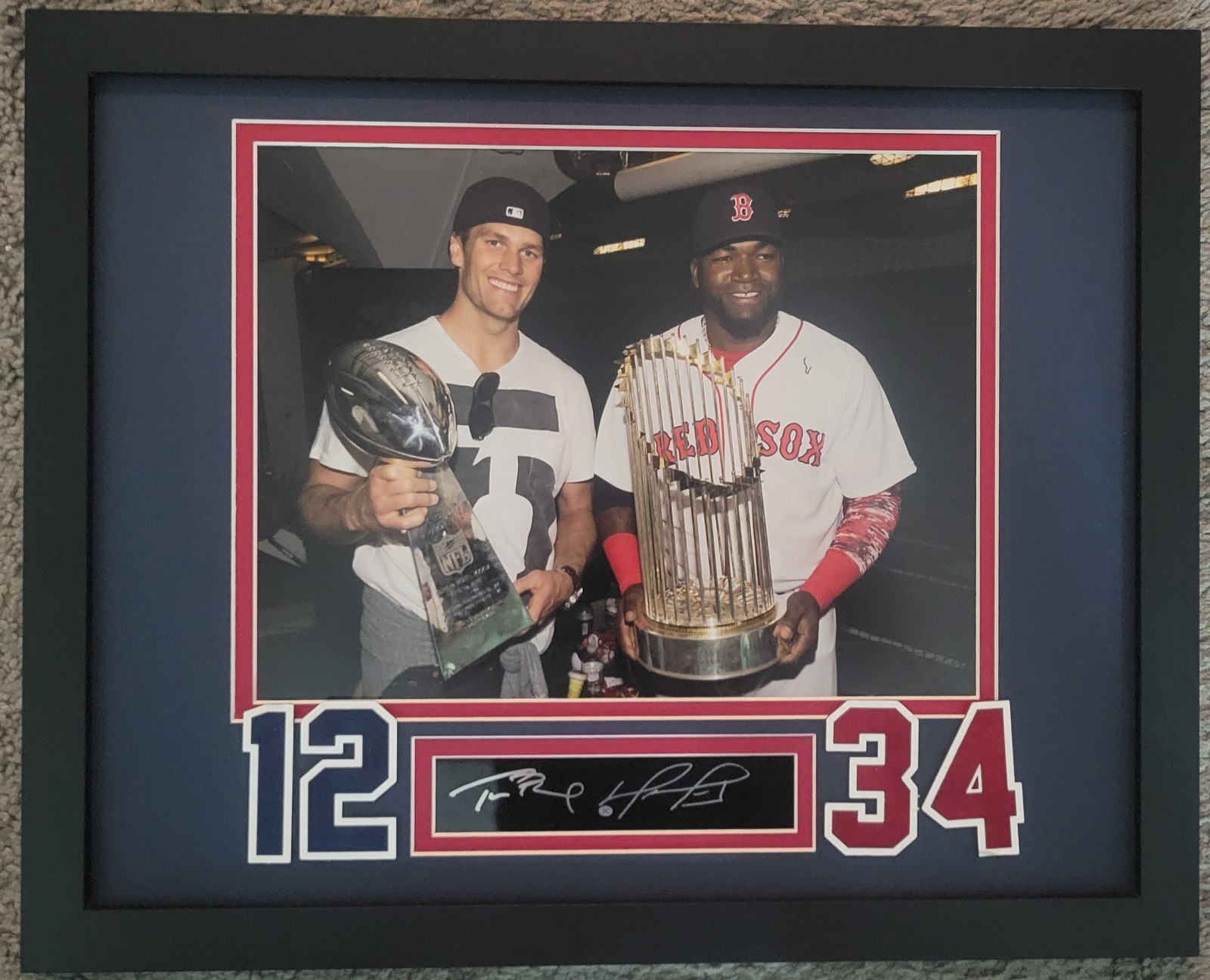 Tom Brady David Ortiz 8×10 Framed CPhoto Laser Engraved Autographs 11×14 Size