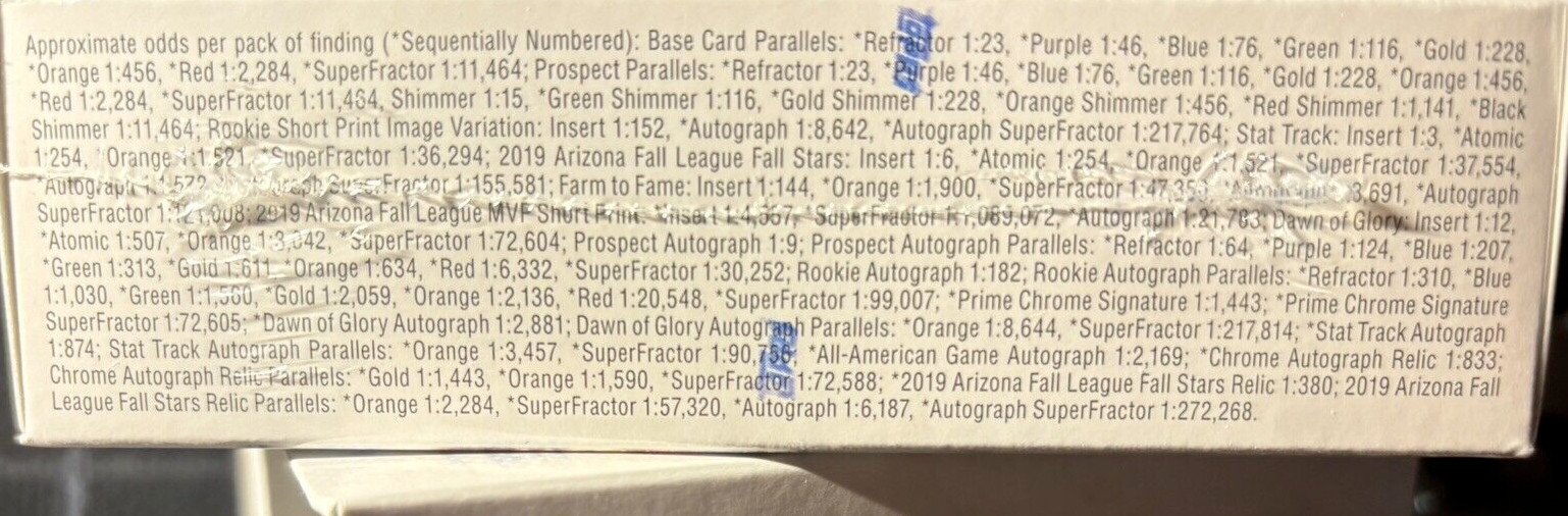 2020 BOWMAN CHROME BASEBALL SEALED MINI BOX FROMMASTER BOBBYWITT 6PX 30CRD 1AUTO