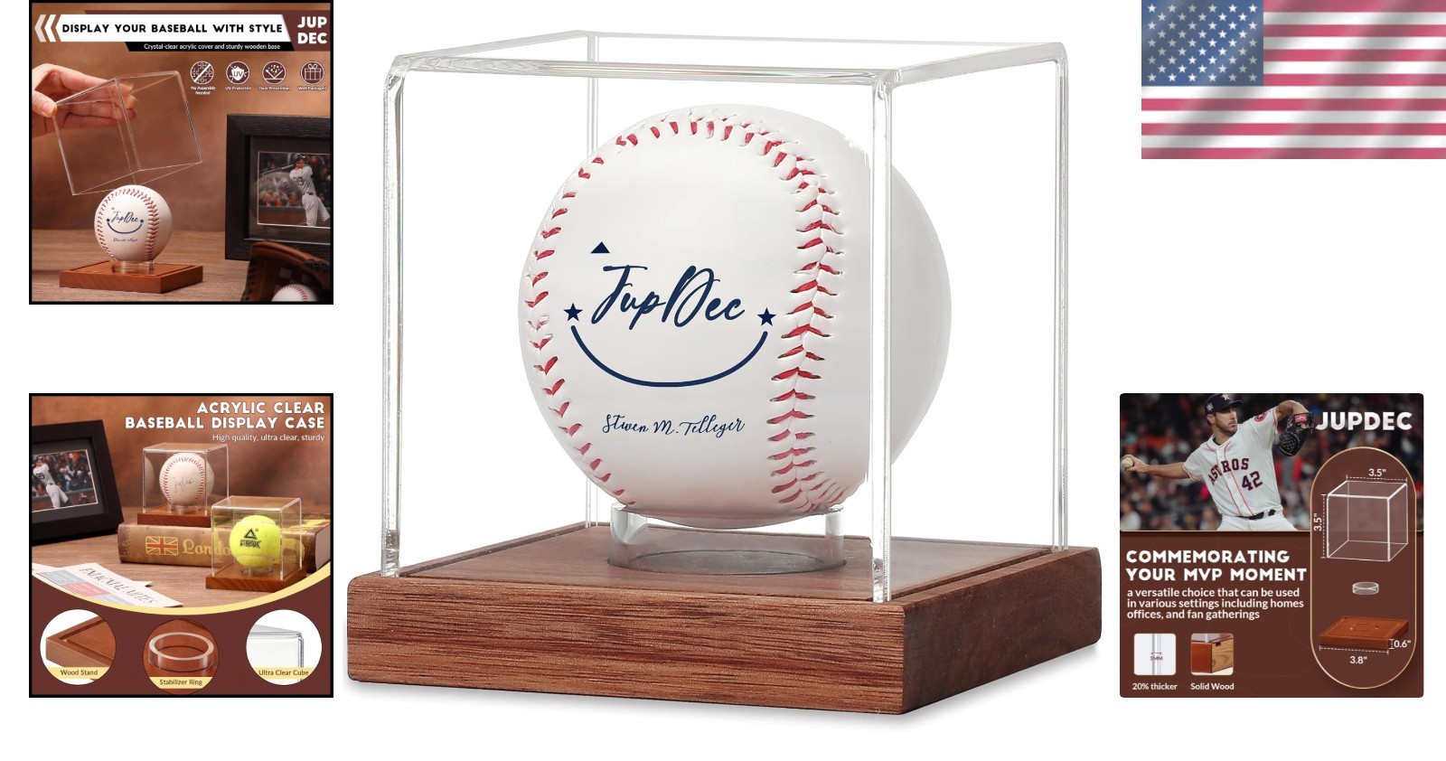 Clear Acrylic Baseball Holder with Wooden Base for Signed Balls – 1 Pack
