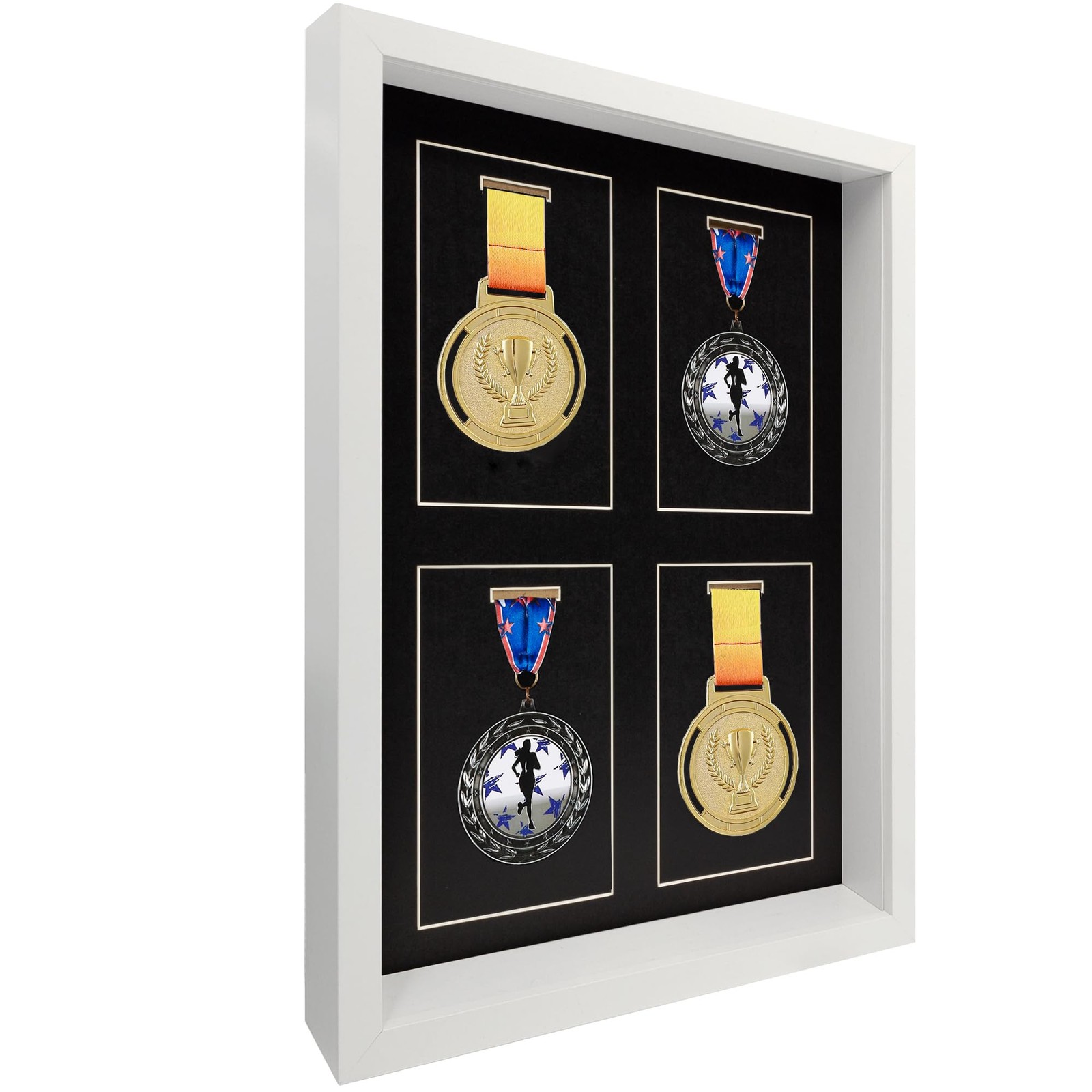 Shadow Display (4 Medals) – Wall-Mounted, Tempered Glass, Wood Frame – Marath…