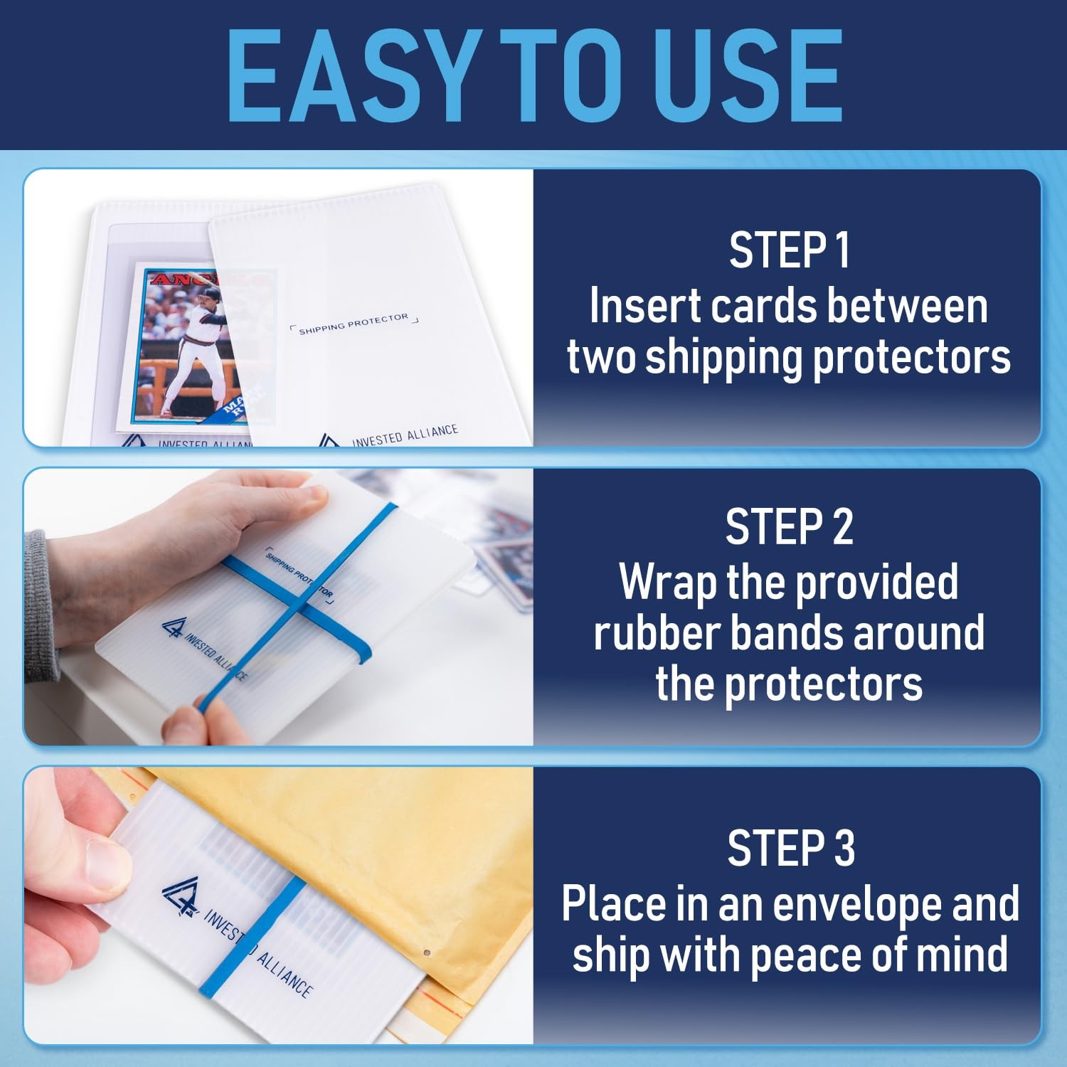 Premium Bundle Trading Card Shipping Protector with Rubber Bands | Graded Car…
