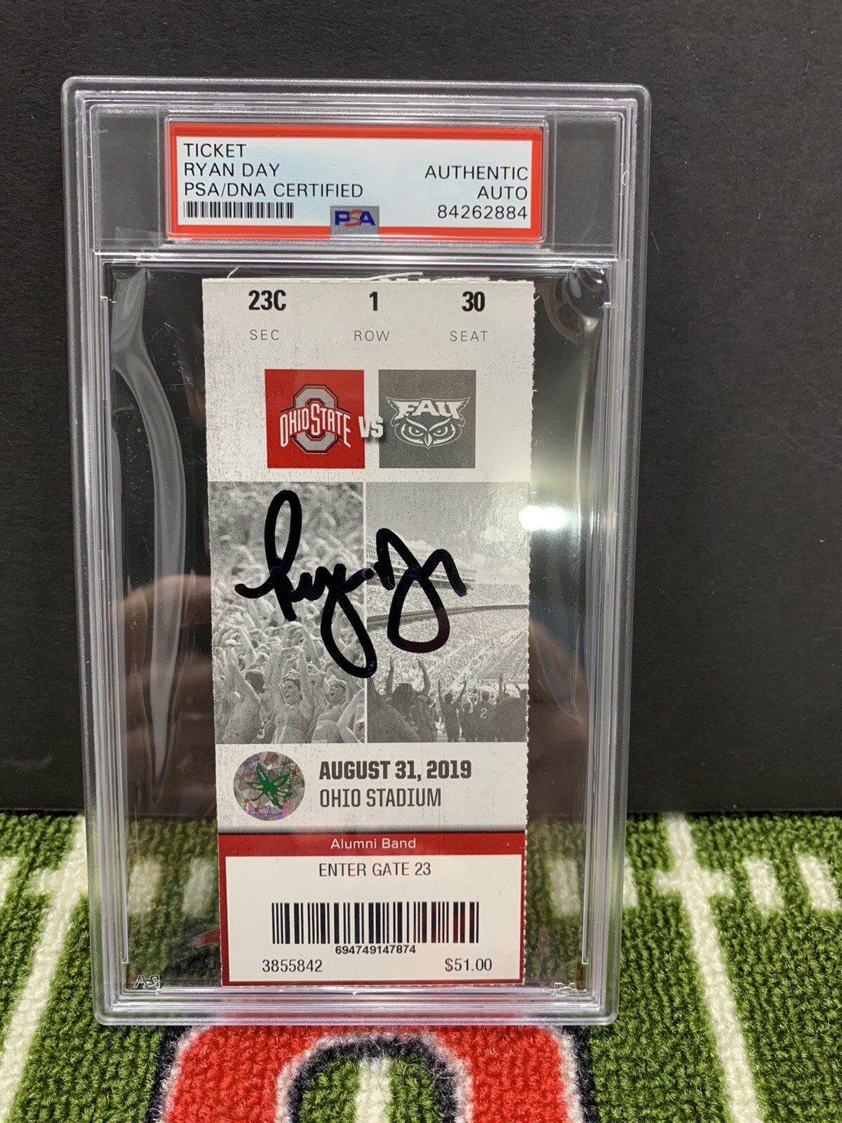 RYAN DAY SIGNED OHIO STATE BUCKEYES TICKET FAU 2019 1ST WIN HEAD COACH PSA S30