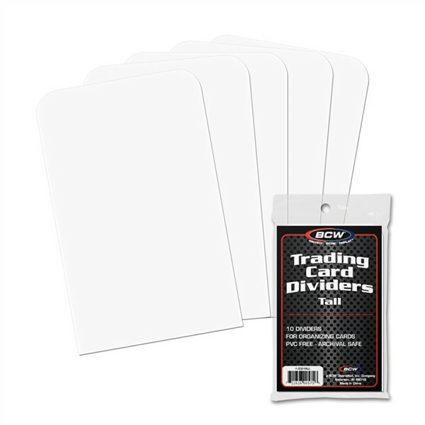 Pack of 10 BCW Archival White Plastic Tall Baseball Trading Card Dividers