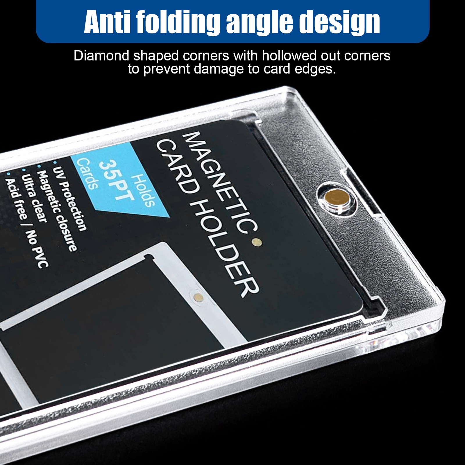 5PACK 35PT UV Protection Magnetic Trading Sports Card Holders and Display Stand