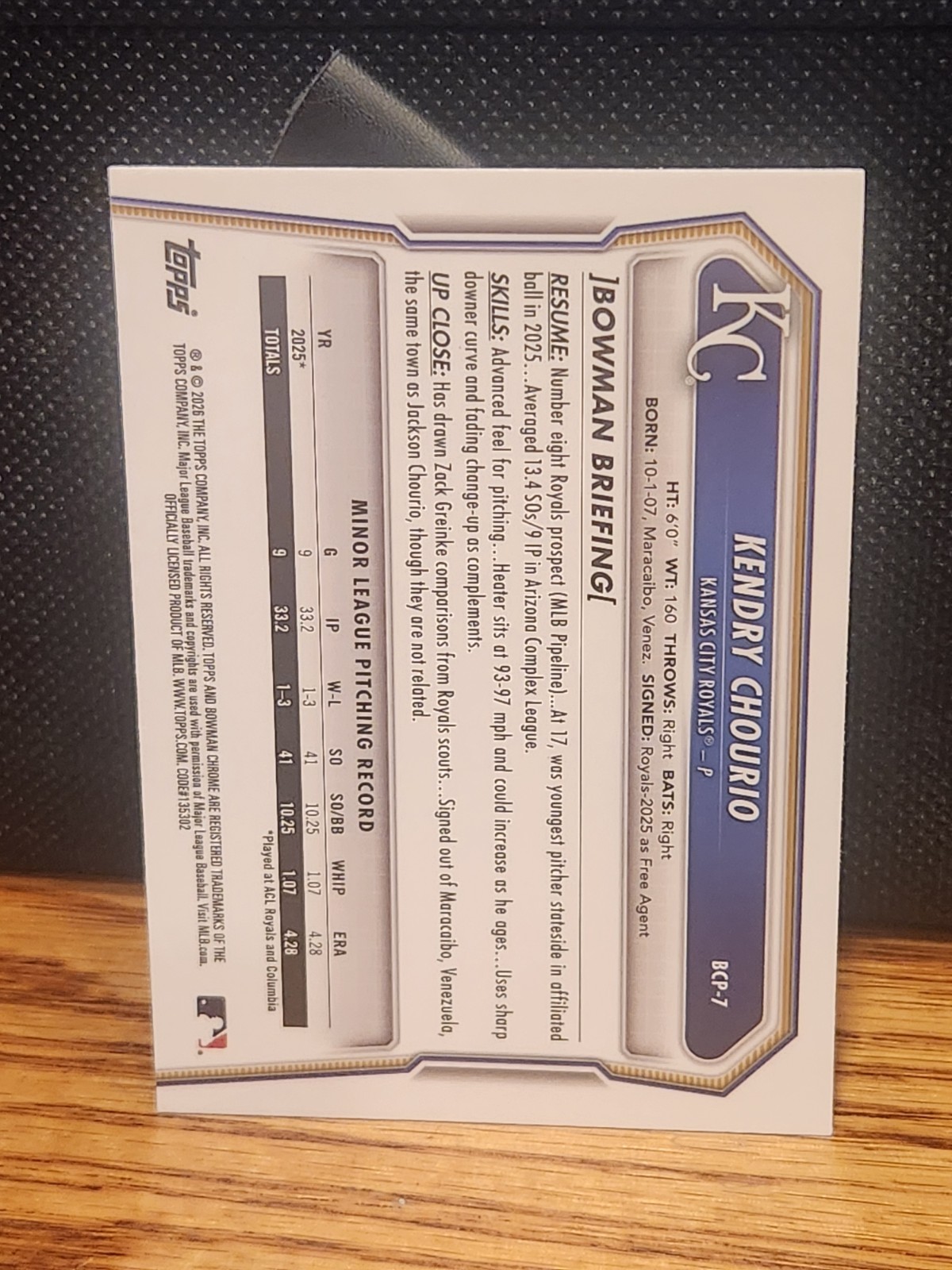 2026 Bowman #BCP-7 Kendry Chourio Chrome Prospects Wave Refractor /350