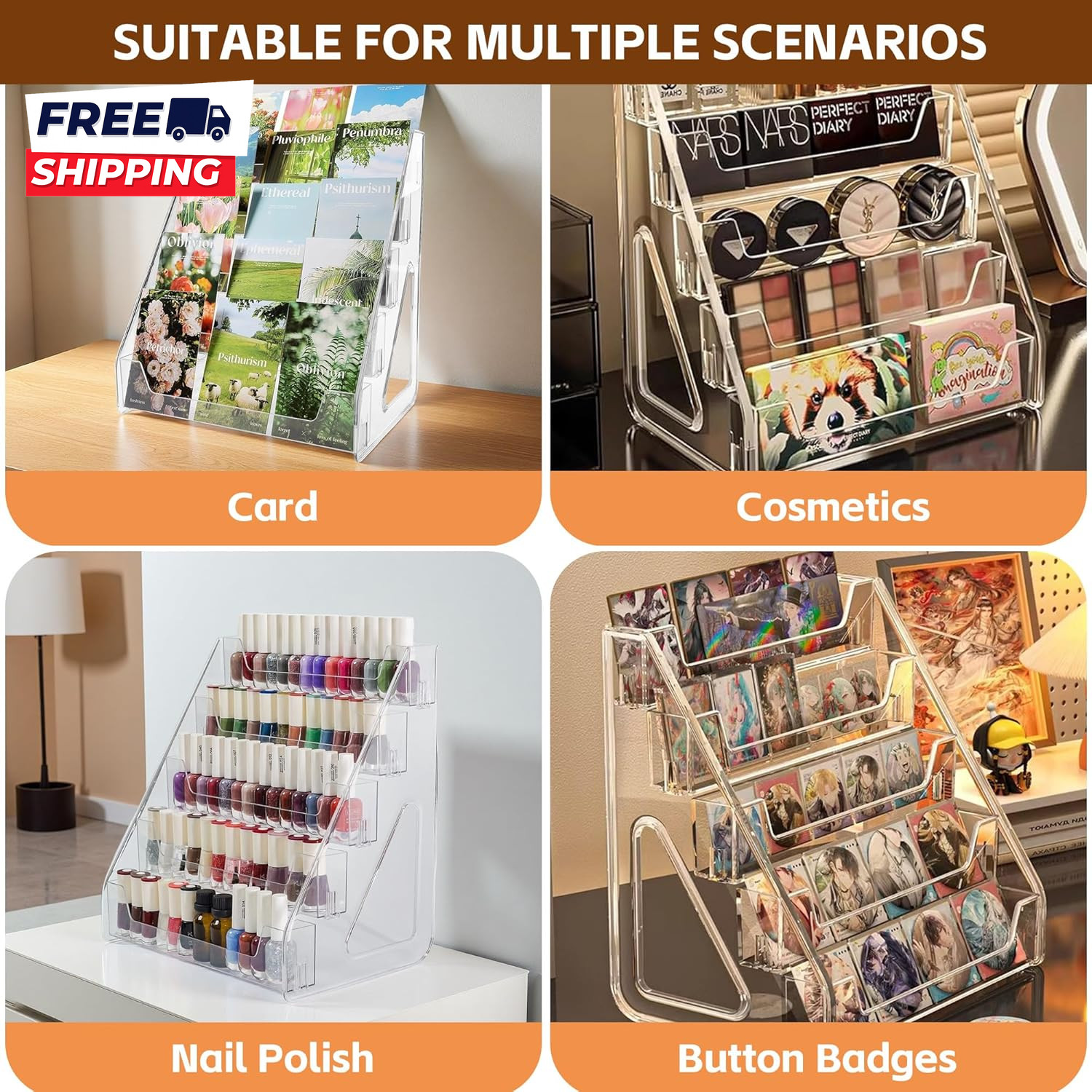 5-Tier Acrylic Trading Card Display Stand Large Capacity Graded Sports Card Disp
