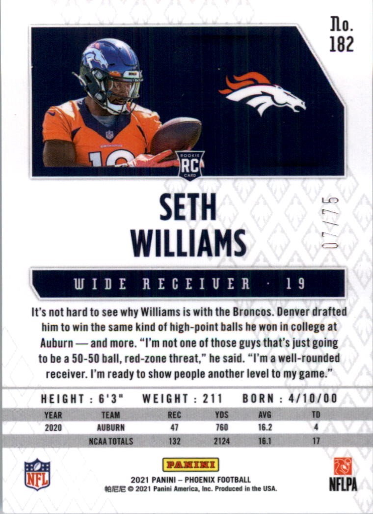 2021 Panini Phoenix Yellow #182 Seth Williams /75 – FB
