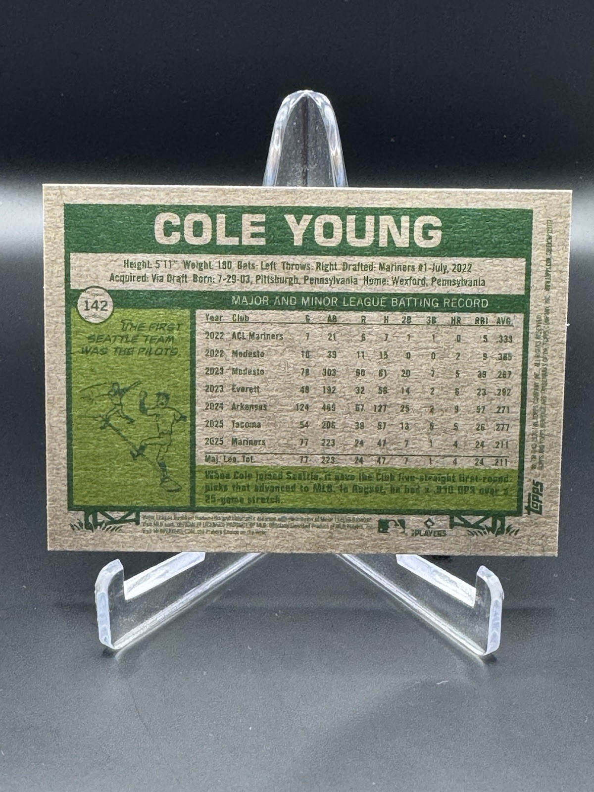 2026 Topps Heritage – Cole Young #142 Dark Yellow Border (RC) | Mariners