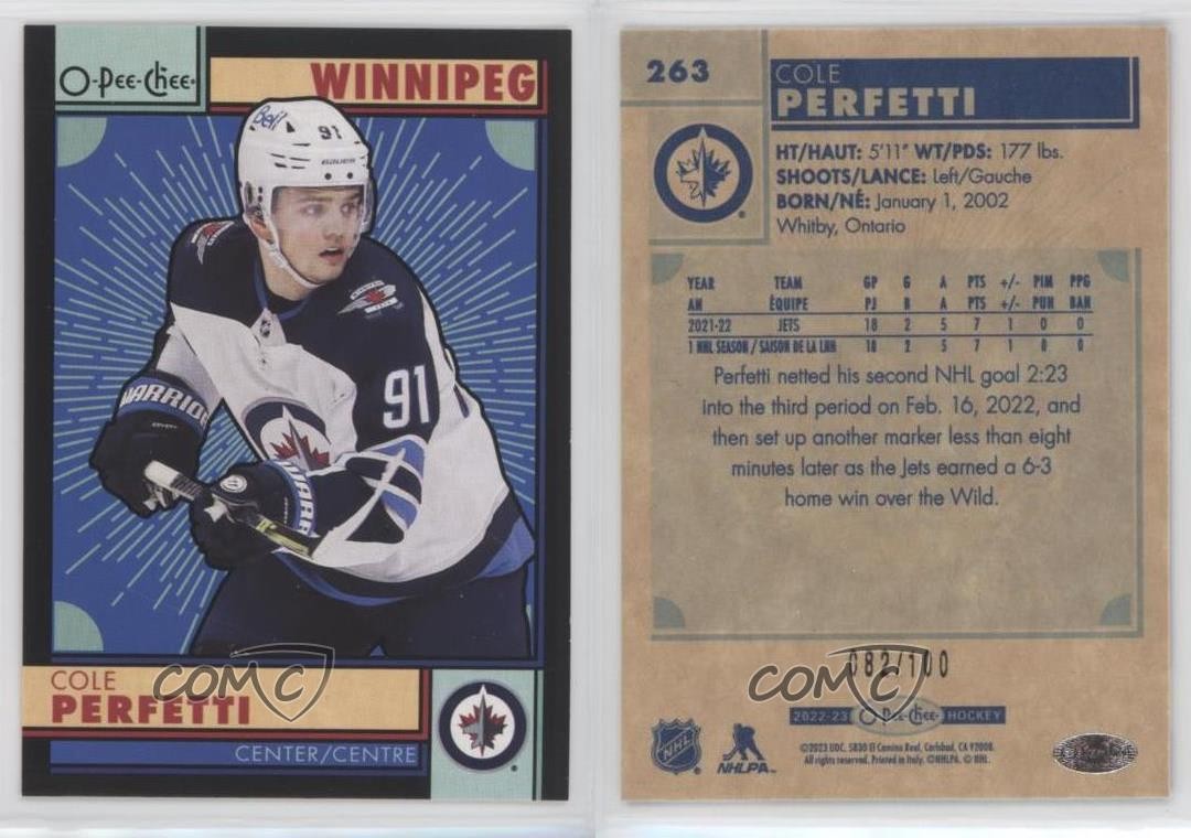 2022-23 O-Pee-Chee Retro Black Border 82/100 Cole Perfetti #263 14sr