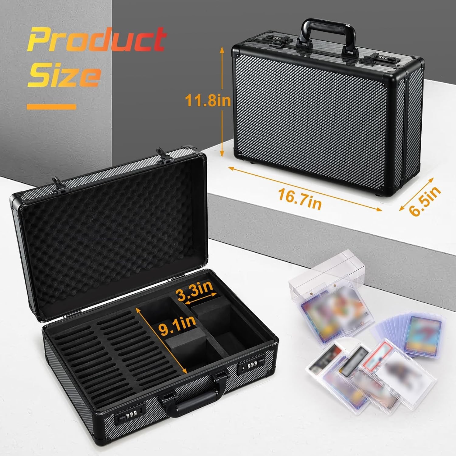 Graded Card Case with Slots, Trading Card Storage Box with Lock, X-Large