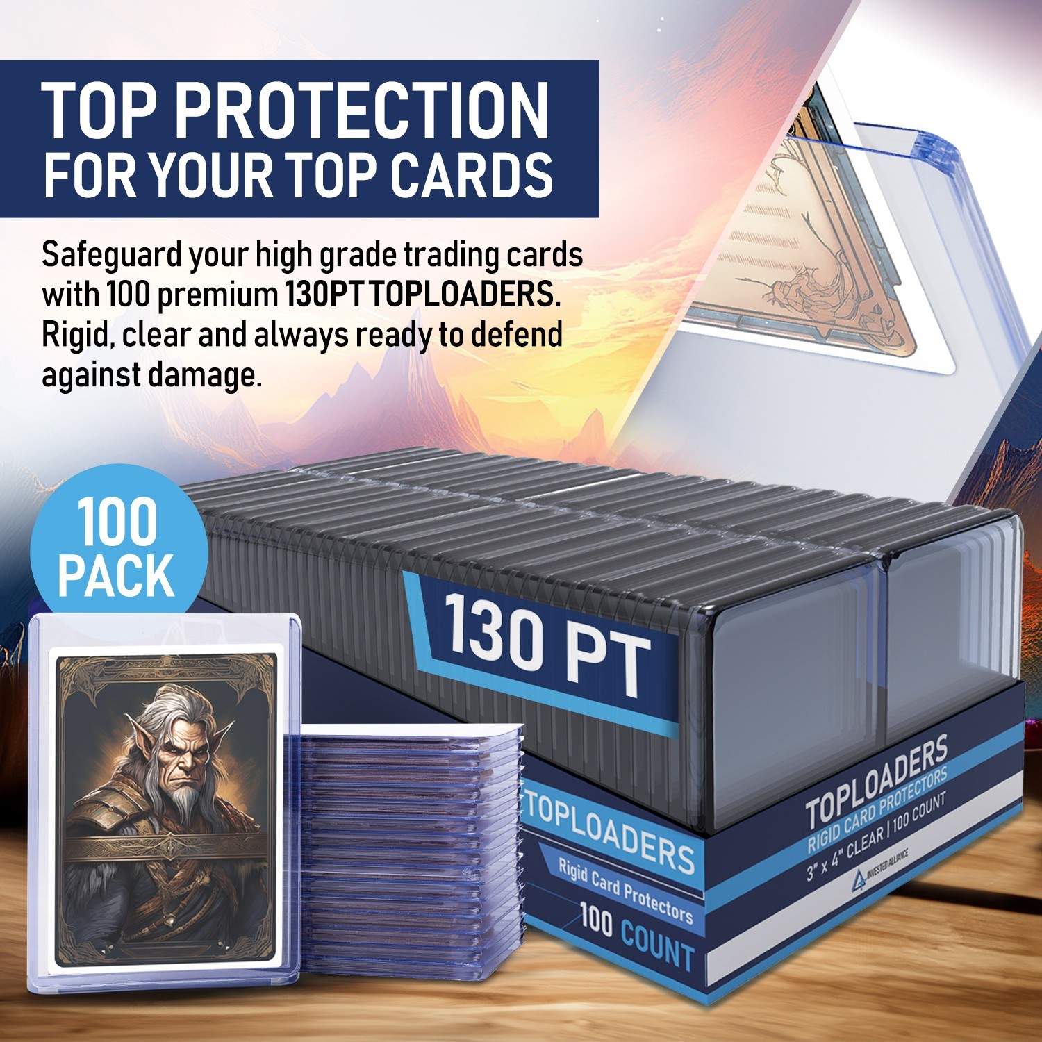 130pt Toploaders for Thick Trading Cards – 3×4 Rigid Clear Holders –100 Pack TCG