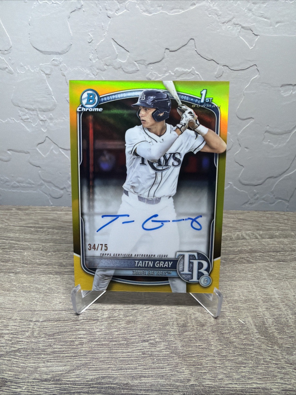 2025 Bowman Chrome Draft Taitn Gray Yellow Refractor Auto /75 #CPA-TG Rays