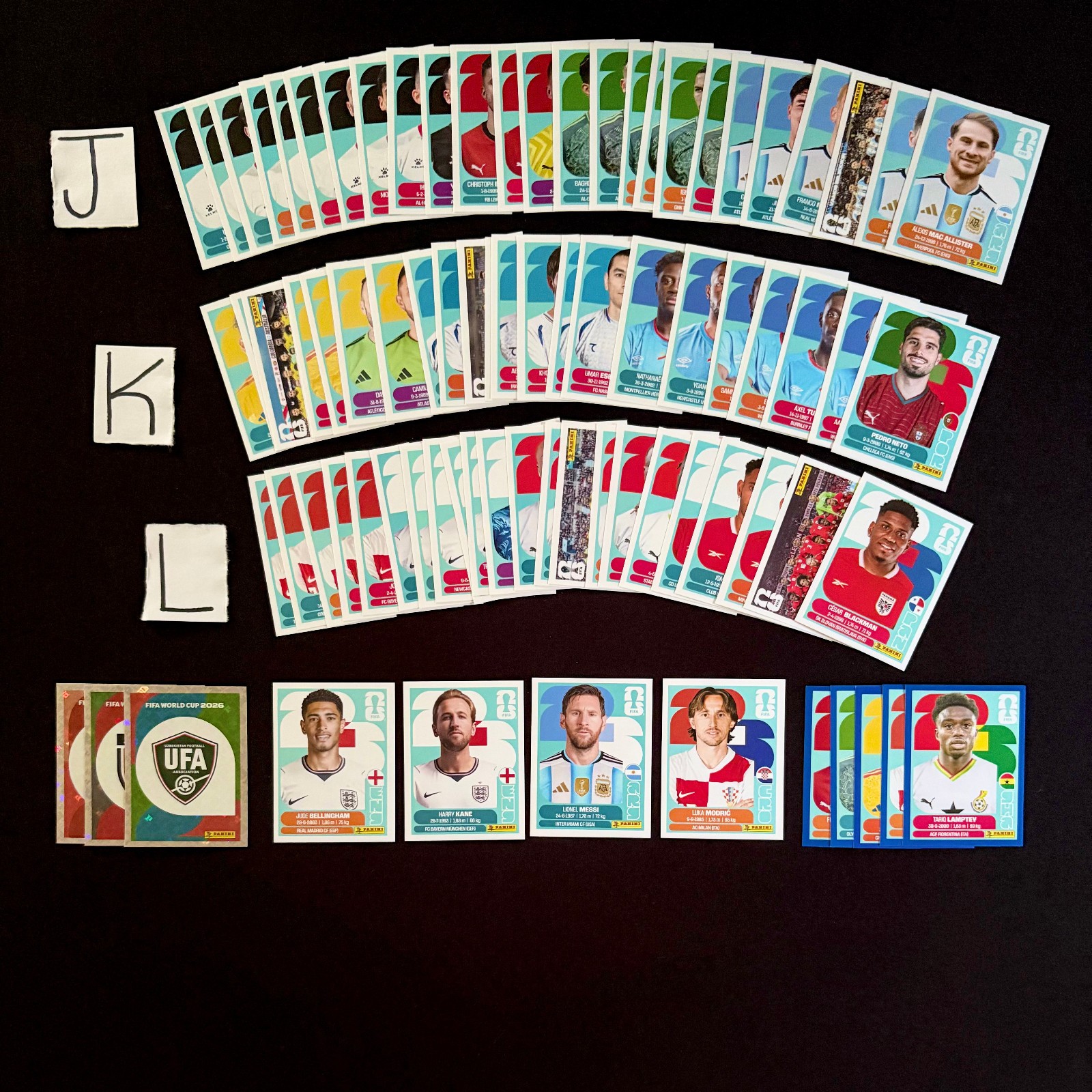 PANINI WORLD CUP 2026 STICKERS – LIONEL MESSI, BELLINGHAM, HARRY KANE – ARG-PAN