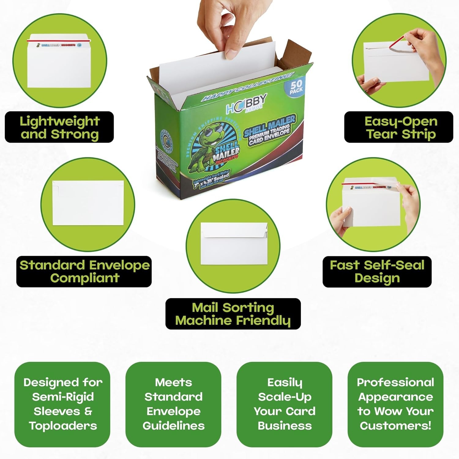 50 Pack Trading Card Shipping Envelopes – 7 x 4.35″ Self-Seal Protection