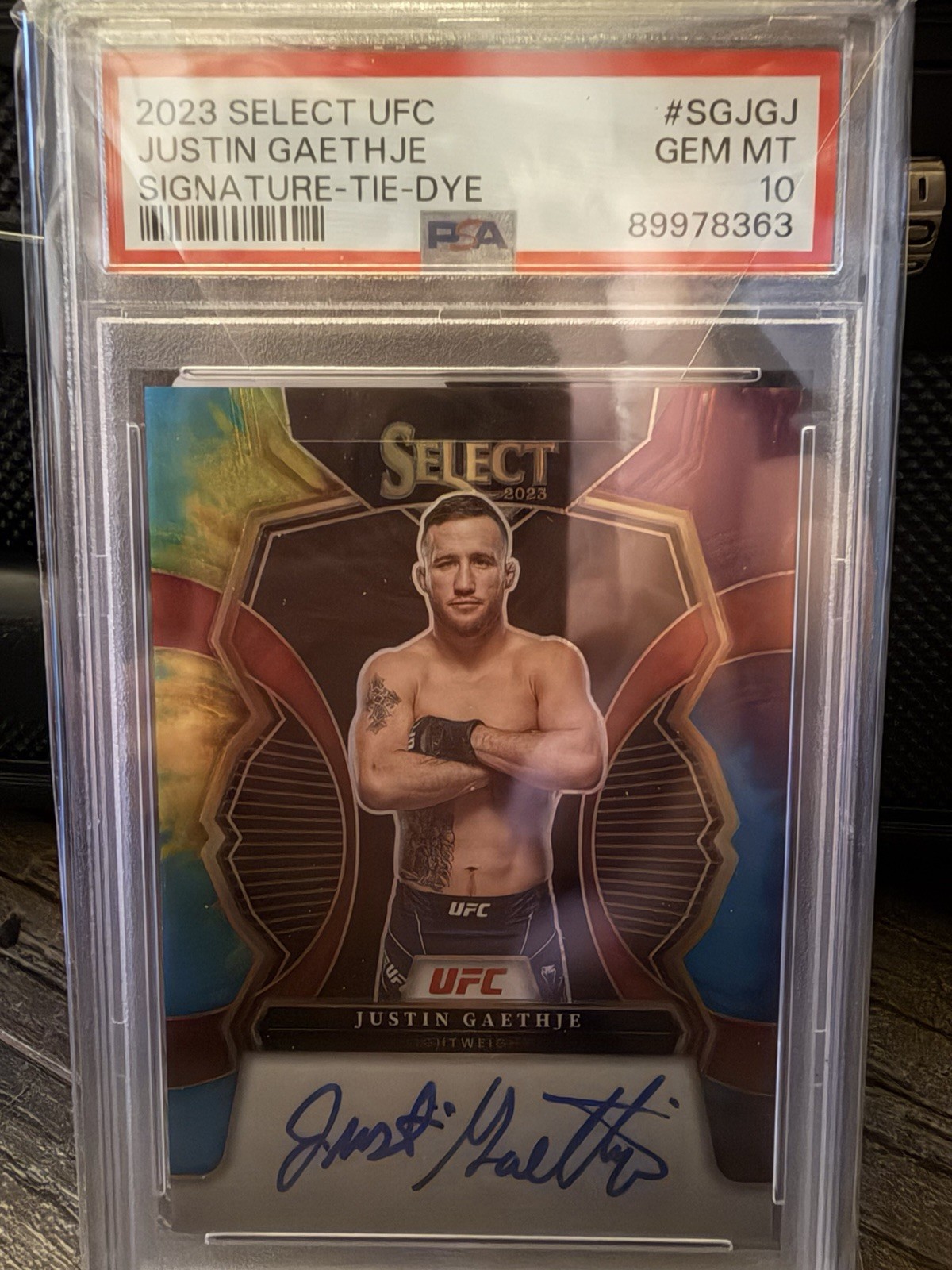 2023 Panini Select UFC Justin Gaethje Tie Dye Auto /25 PSA 10 GEM MINT