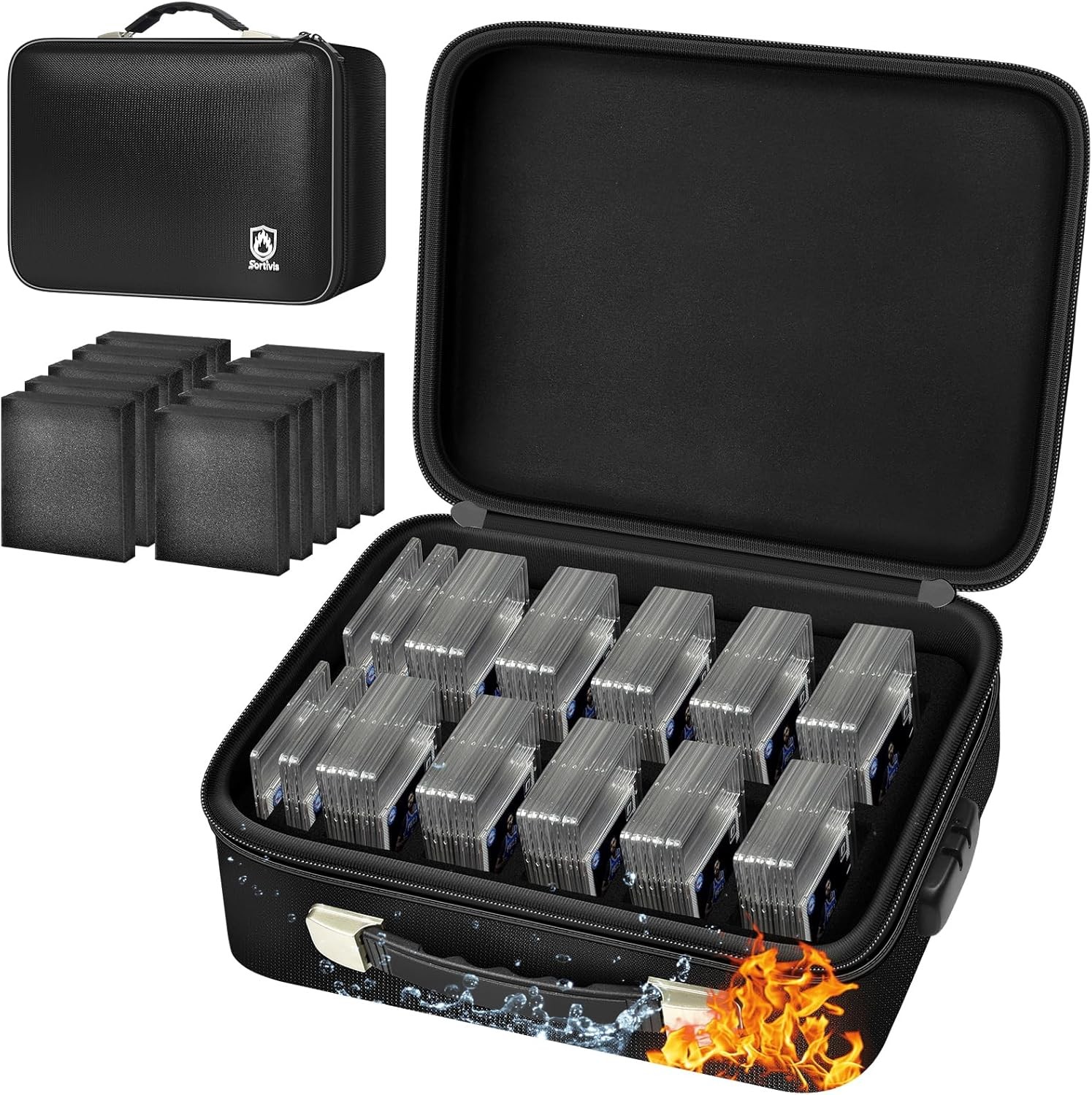 Fireproof Card Storage Box with Lock & Foam Slots for PSA, BGS, CGC Collectibles
