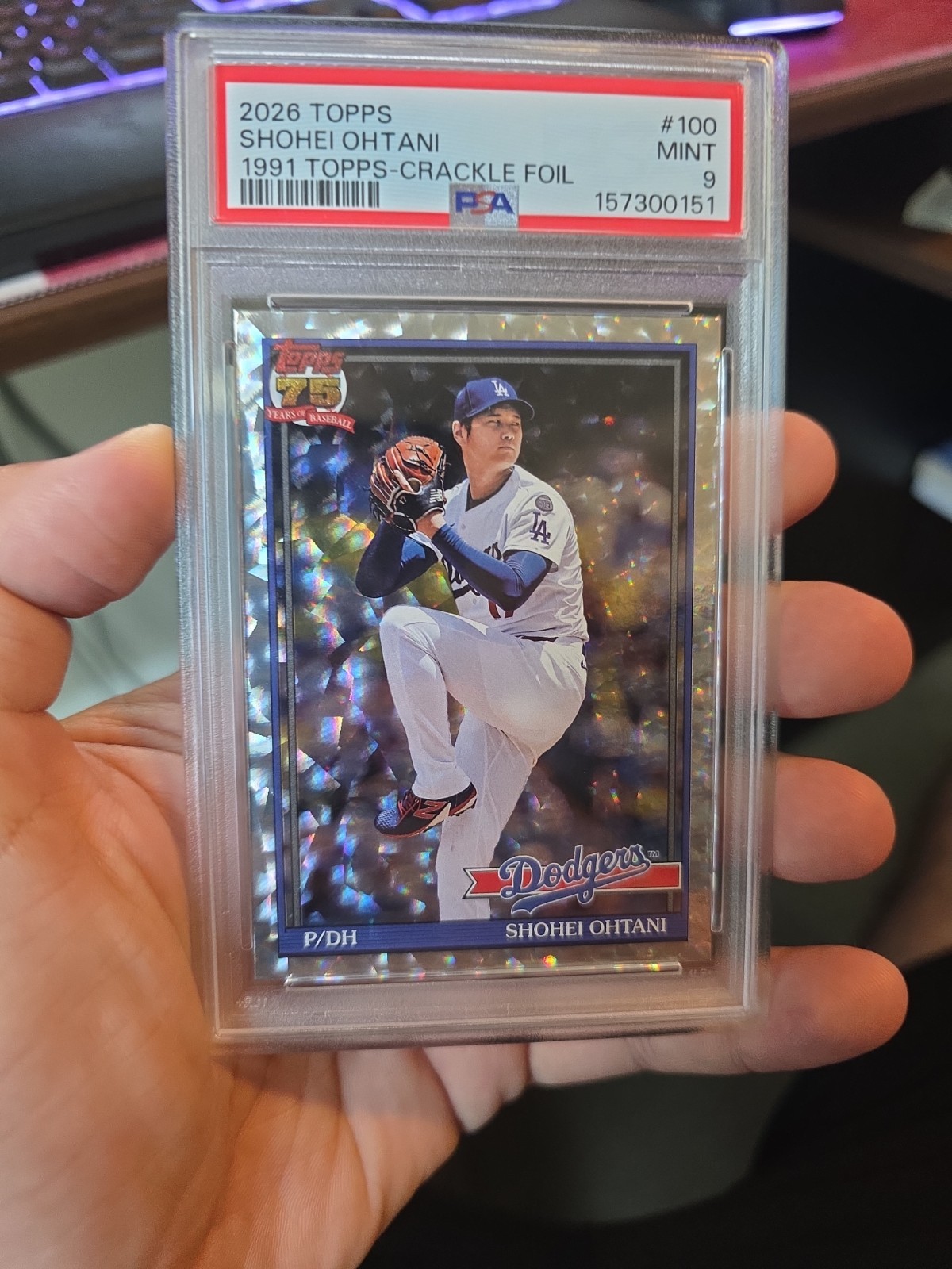Topps 2026 Series 1 Shohei Ohtani Crackle Foil #T91-100 PSA 9