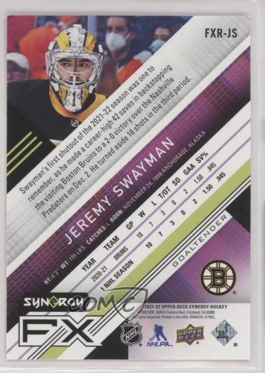 2021 Upper Deck Synergy FX Rookies Orange 129/449 Jeremy Swayman #FXR-JS RC 14sr