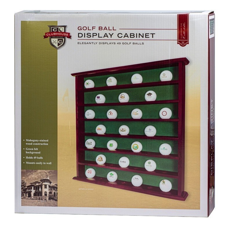 Golf Ball Display Rack Holds 49 Balls Wall Mount Tabletop W/ Brass Emblem New