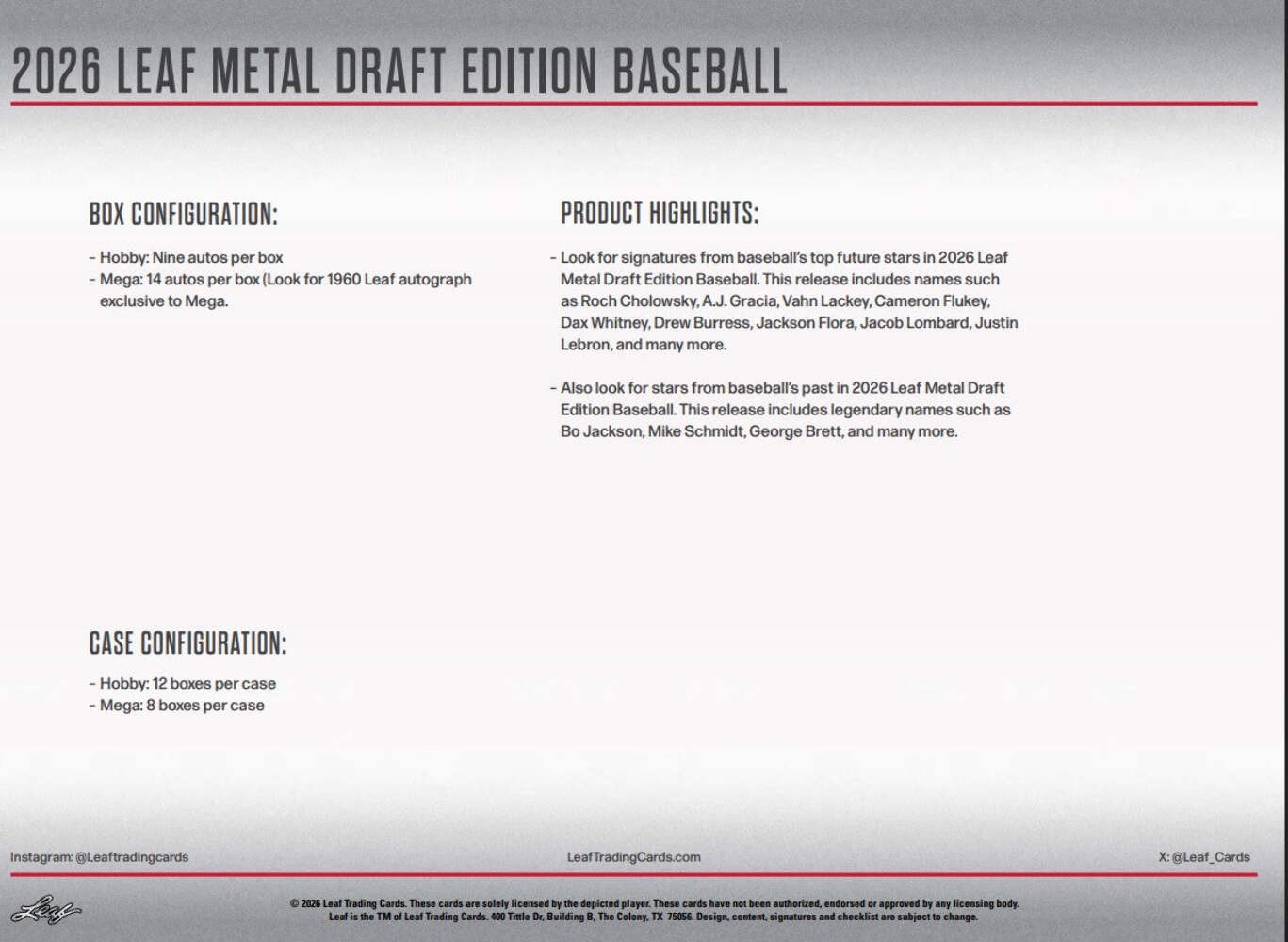 2026 Leaf Metal Draft Edition Baseball Hobby Box