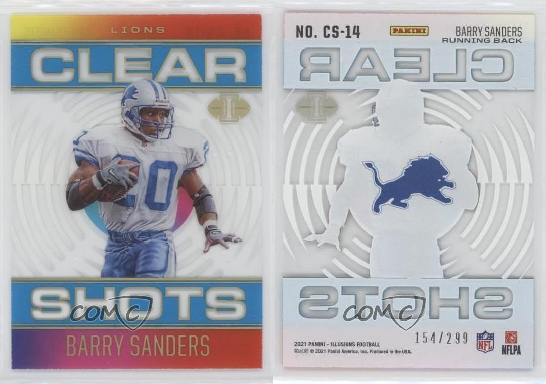 2021 Panini Illusions Clear Shots Light Blue /299 Barry Sanders #CS-14 HOF 0x4v