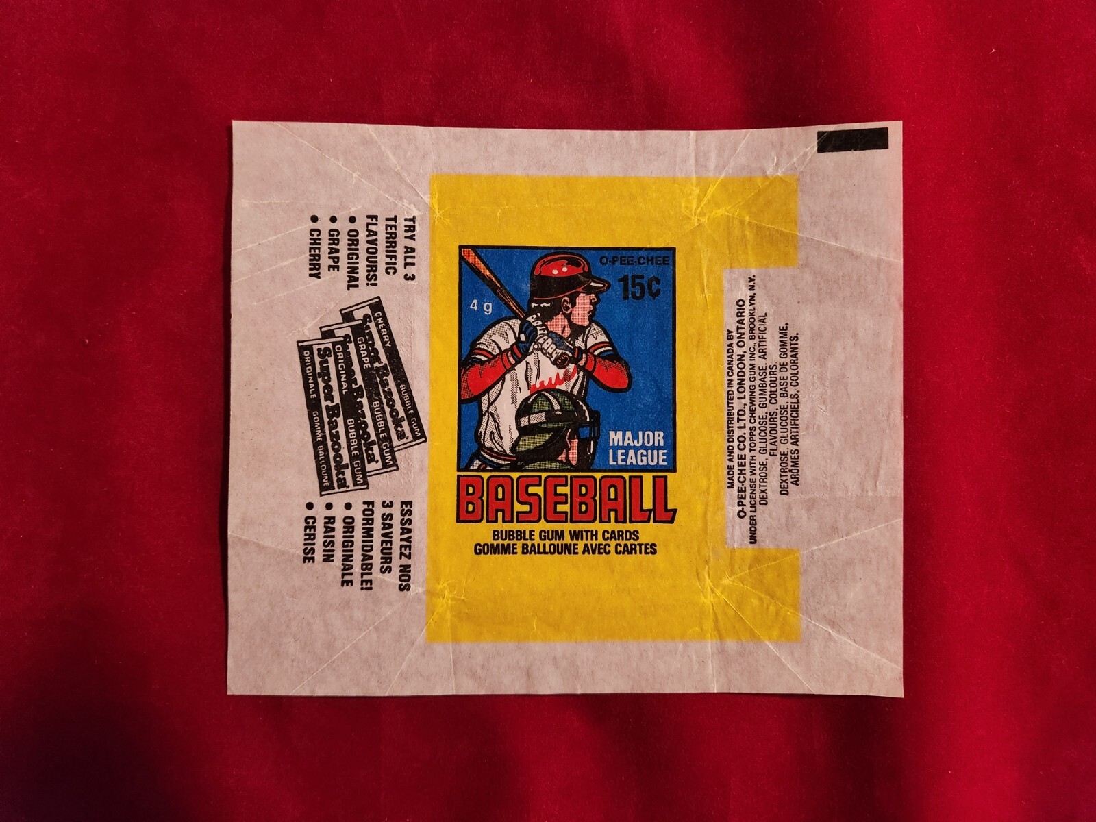 ⚾1979 OPC O-Pee-Chee Baseball Wax Pack Wrapper 4.2⚾ Super Bazooka Bubble Gum Ver