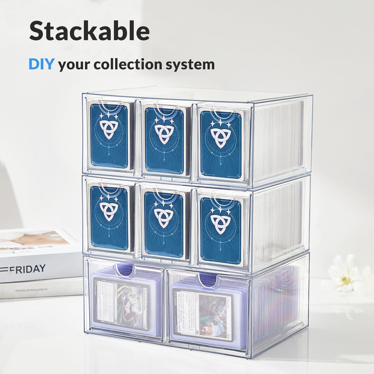 Effortless Card Organization: Stackable 6 Drawer Box for Sports & TCG Cards