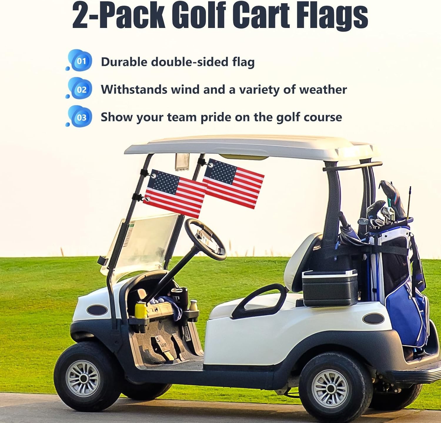 Compact 6″ x 9″ American Flags for Golf Carts – Easy Installation Accessories