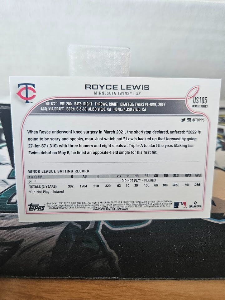 2022 Topps Update #US105 Royce Lewis Rookie Card Minnesota Twins