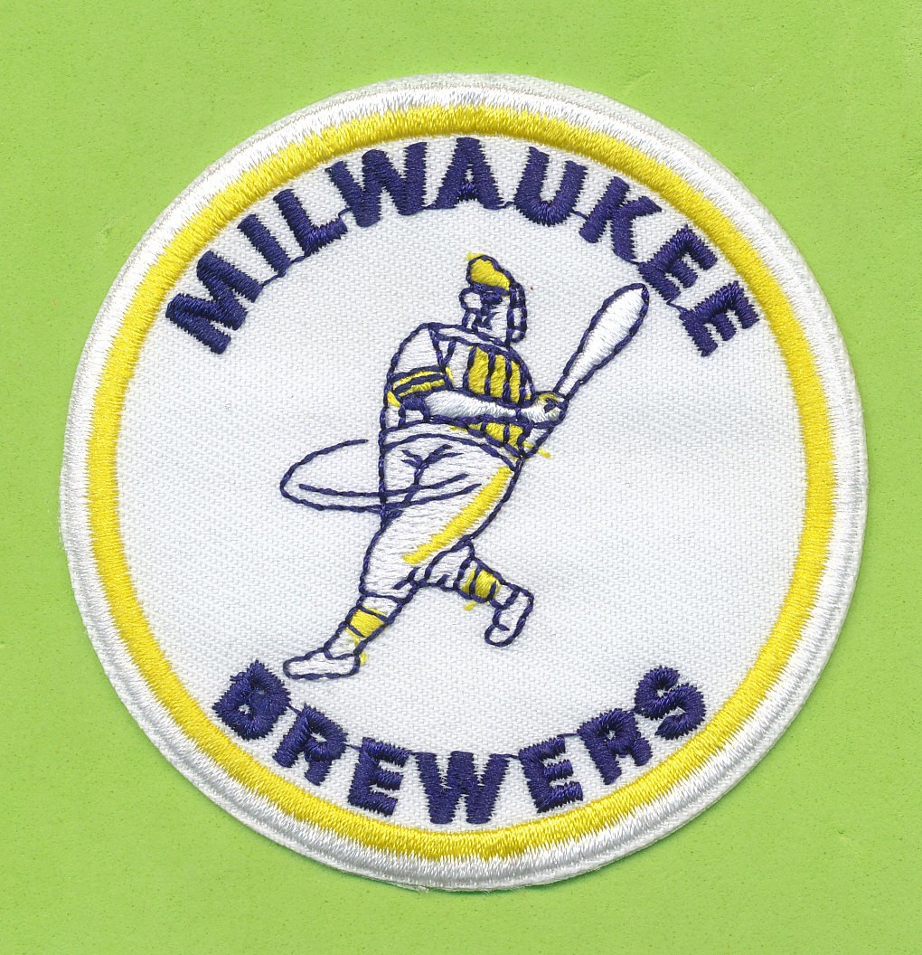 Milwaukee Brewers 3-1/2″ Embroidered Iron On Patch Barrelman Logo (1970-77)