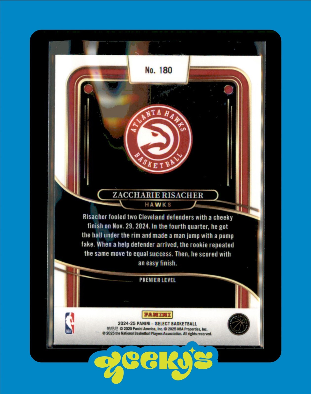 2024-25 Select – Premier Level Zaccharie Risacher #180 Blue (RC) $2MIN ORDER