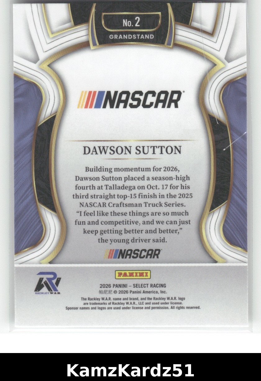 2026 Panini Select Racing Dawson Sutton #2 NM