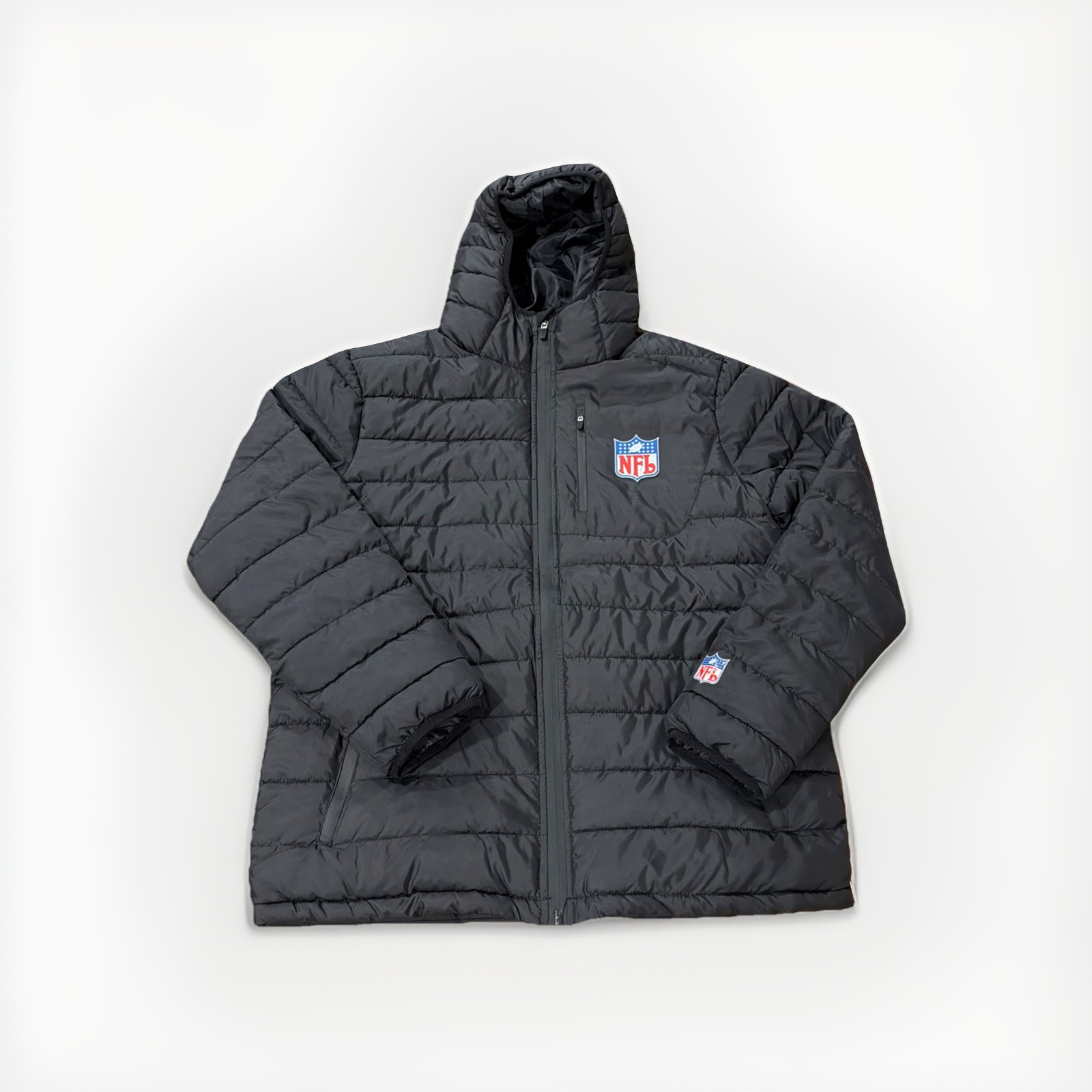 NFL Official Shield Gear Parka Puffer Jacket Winter Coat BLACK Mens M Medium NWT