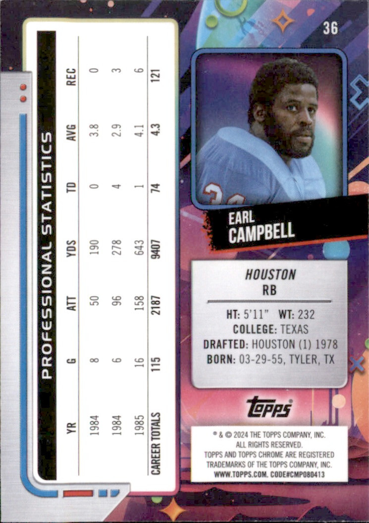 2024 Topps Cosmic Chrome – Earl Campbell Houston Oilers #36