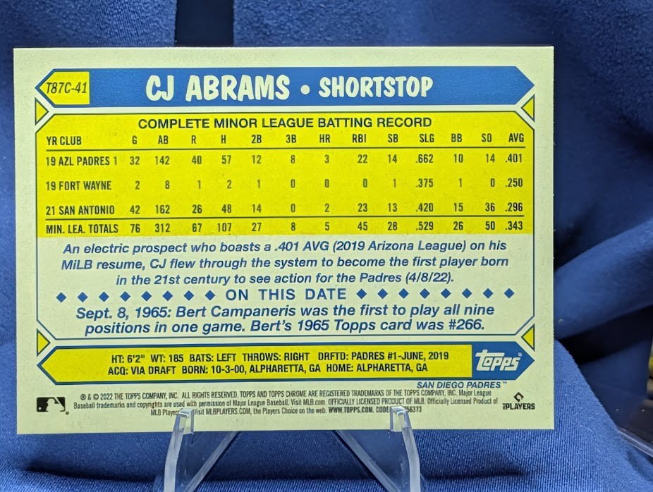 ~ CJ Abrams 2022 Topps Update 1987 Chrome Silver Packs RC Rookie #T87C-41 Padres