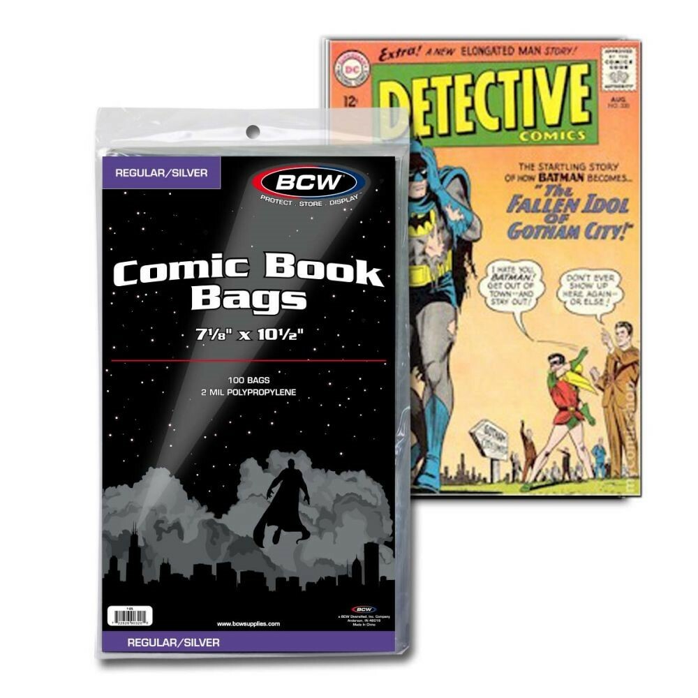 100 BCW Regular / Silver Age Comic Book Poly Bags 2 Mil Acid Free Holders