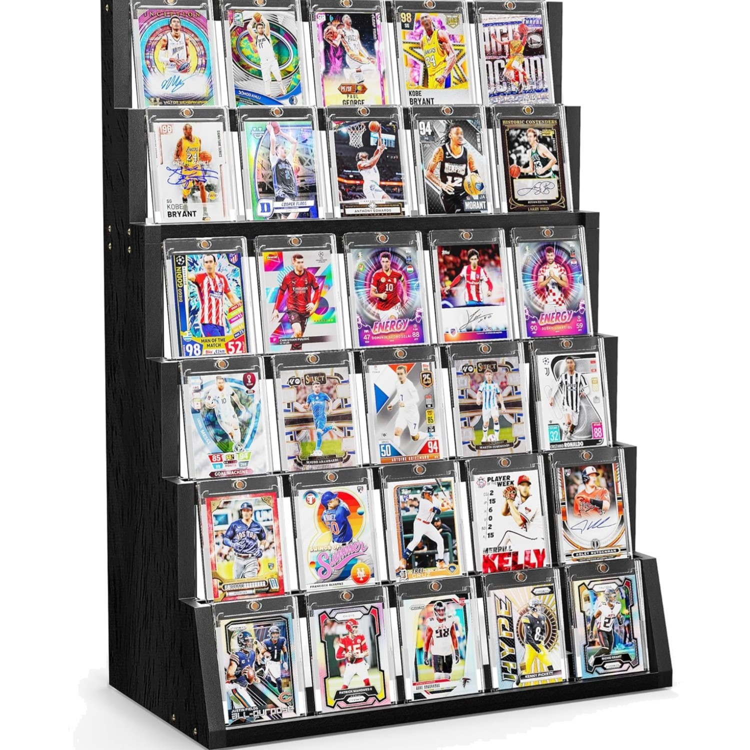 Trading Card Display 6 Tier Wood Large Capacity Black Collection Organizer