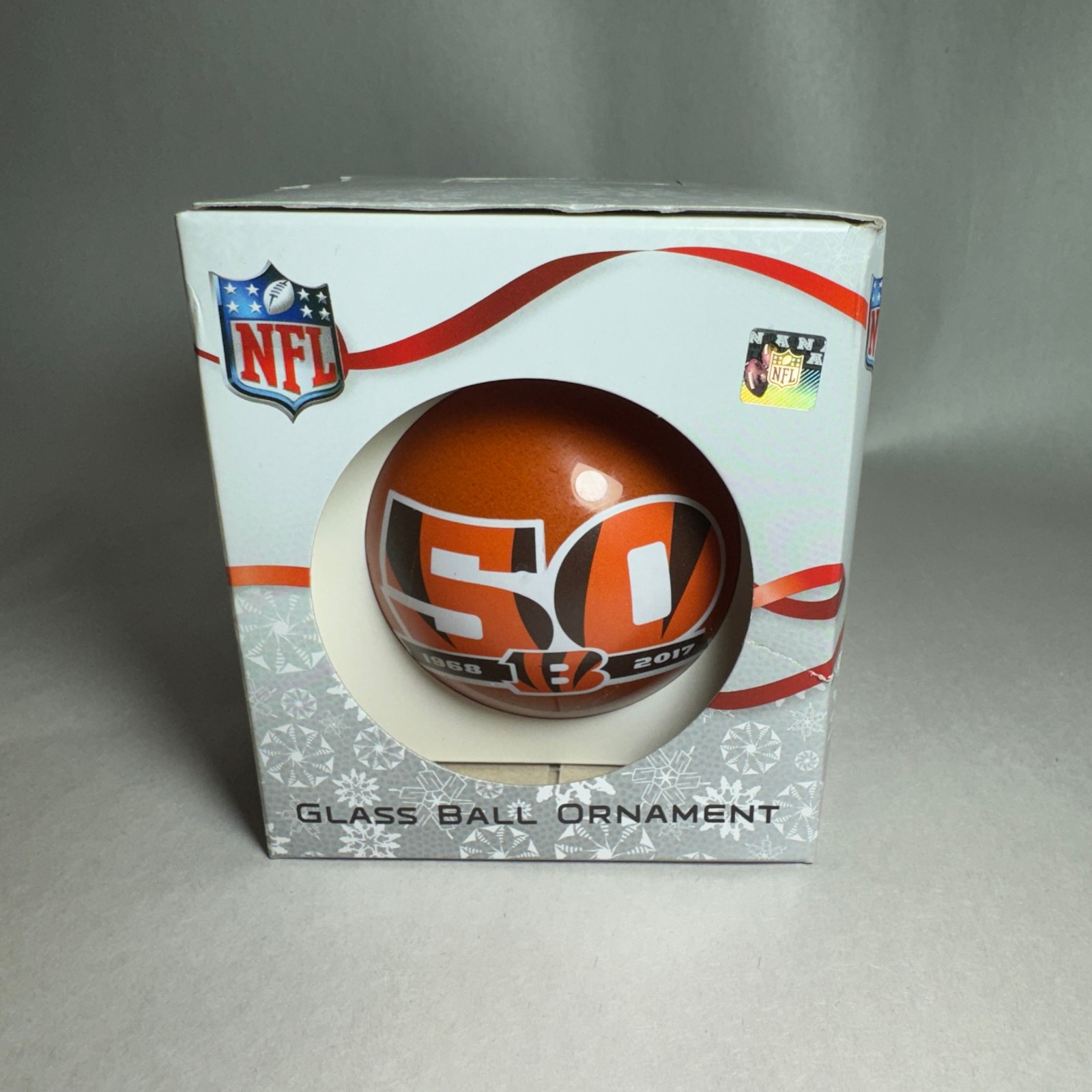 Cincinnati Bengals 50 Year Anniversary 2.5in Glass Ball Christmas Ornament