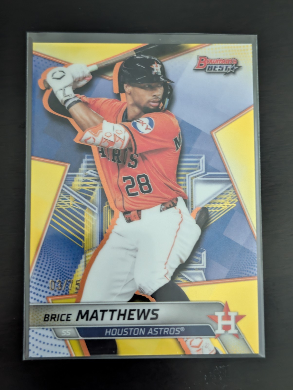 2025 Bowman’s Best – Top Prospects Brice Matthews #TP-18 Yellow Refractor 3/75