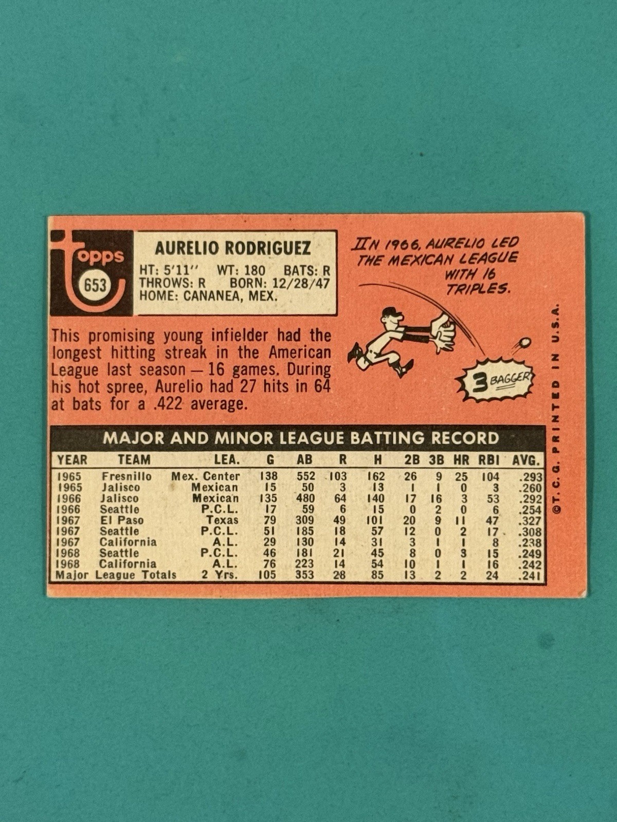 1969 Topps Aurelio Rodriguez High # #653 RC EX